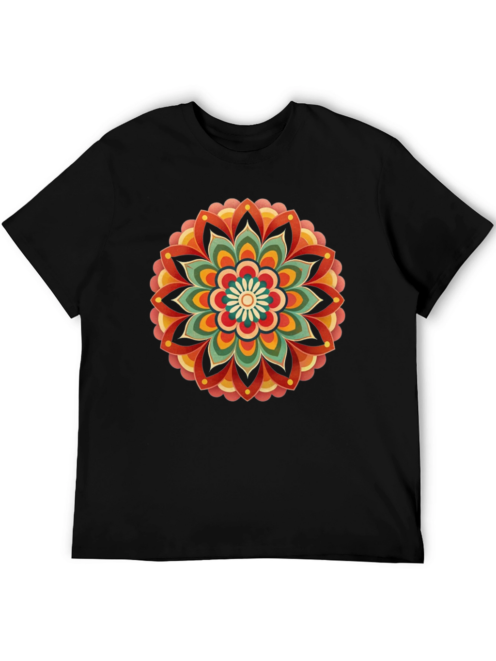 Retro Mandala Graphic Tee - Black Cotton Comfort