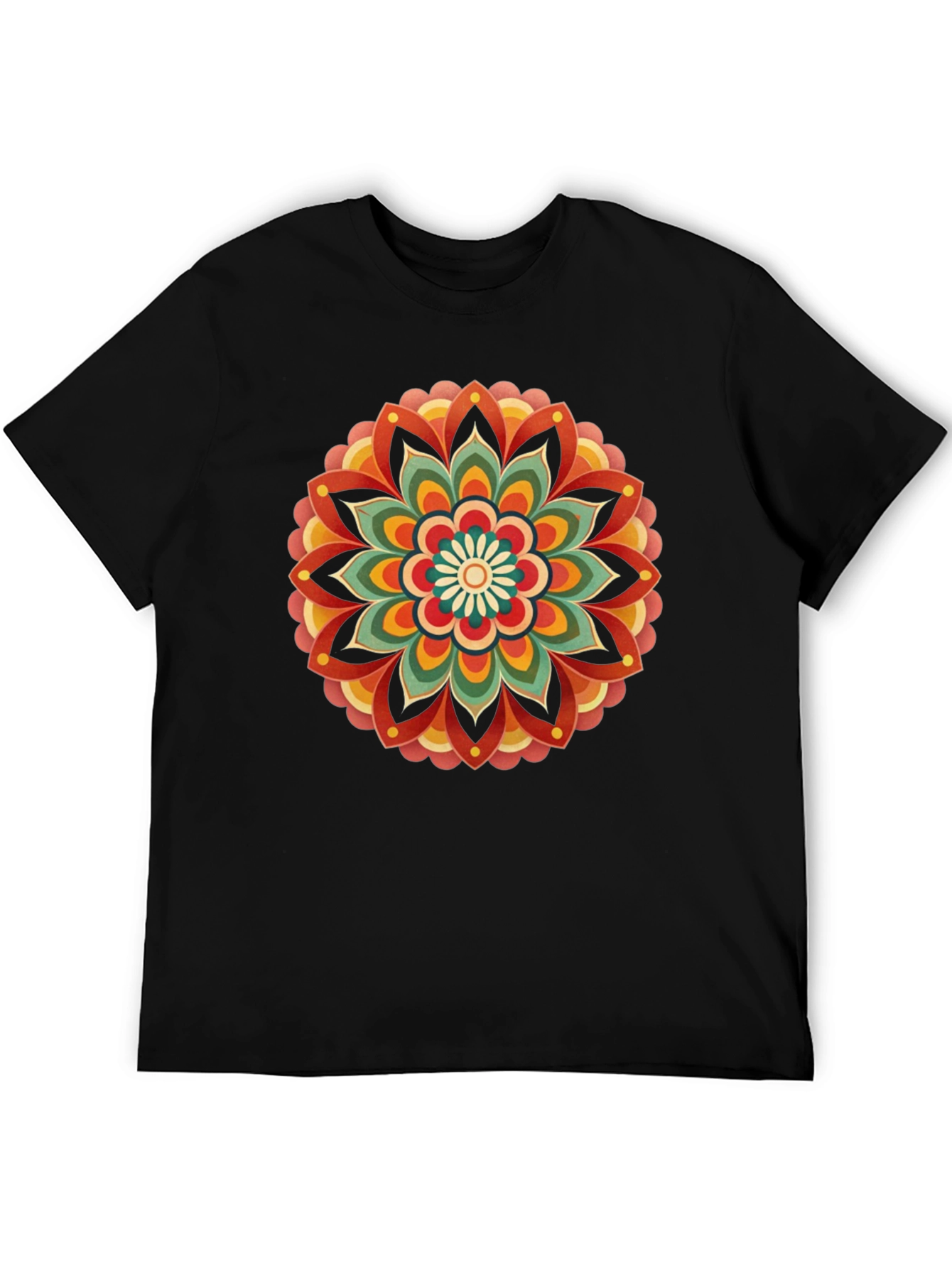 Retro Mandala Graphic Tee - Black Cotton Comfort