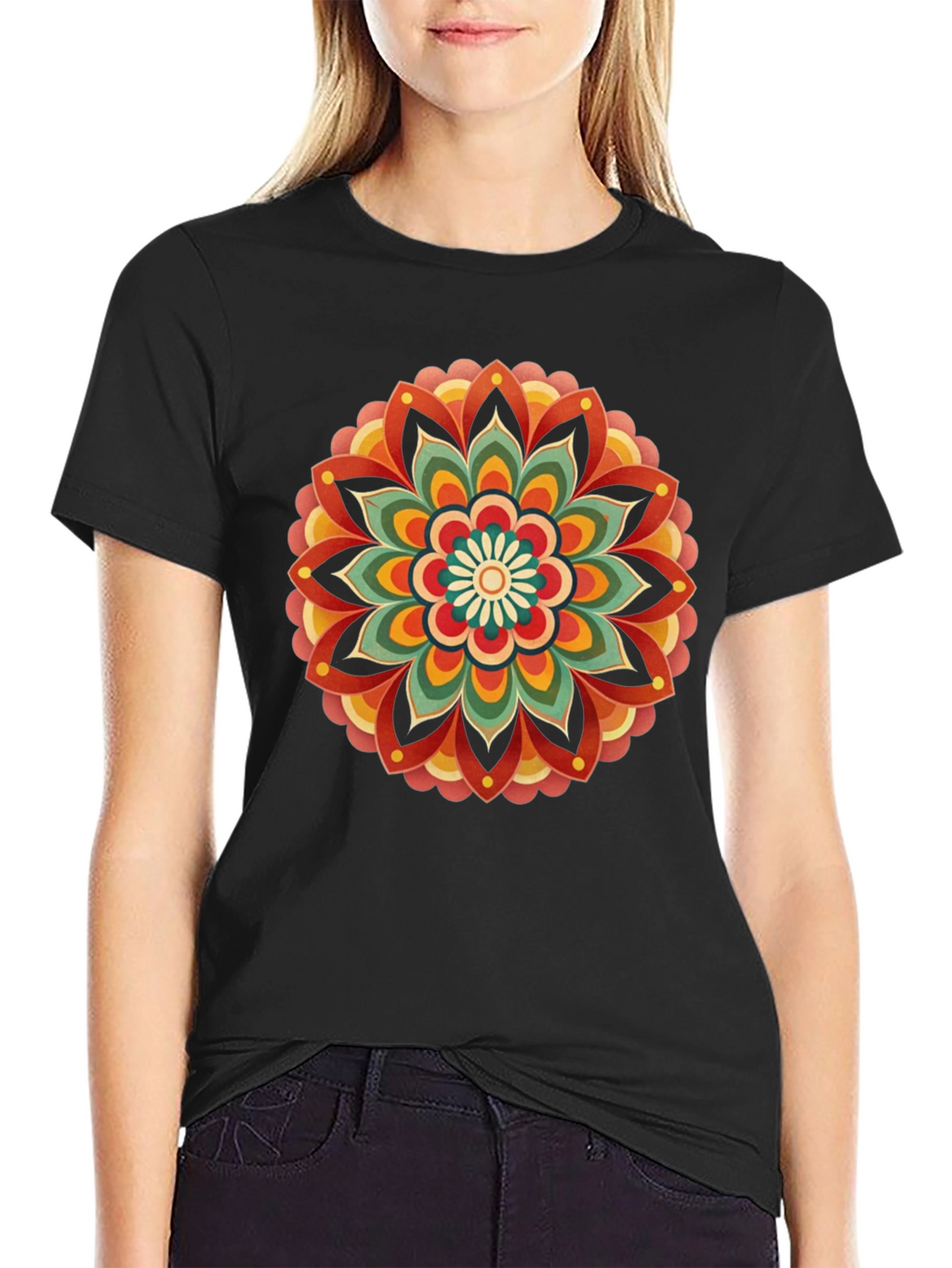 Retro Mandala Graphic Tee - Black Cotton Comfort