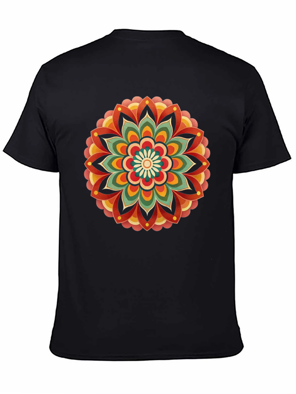 Retro Mandala Graphic Tee - Black Cotton Comfort