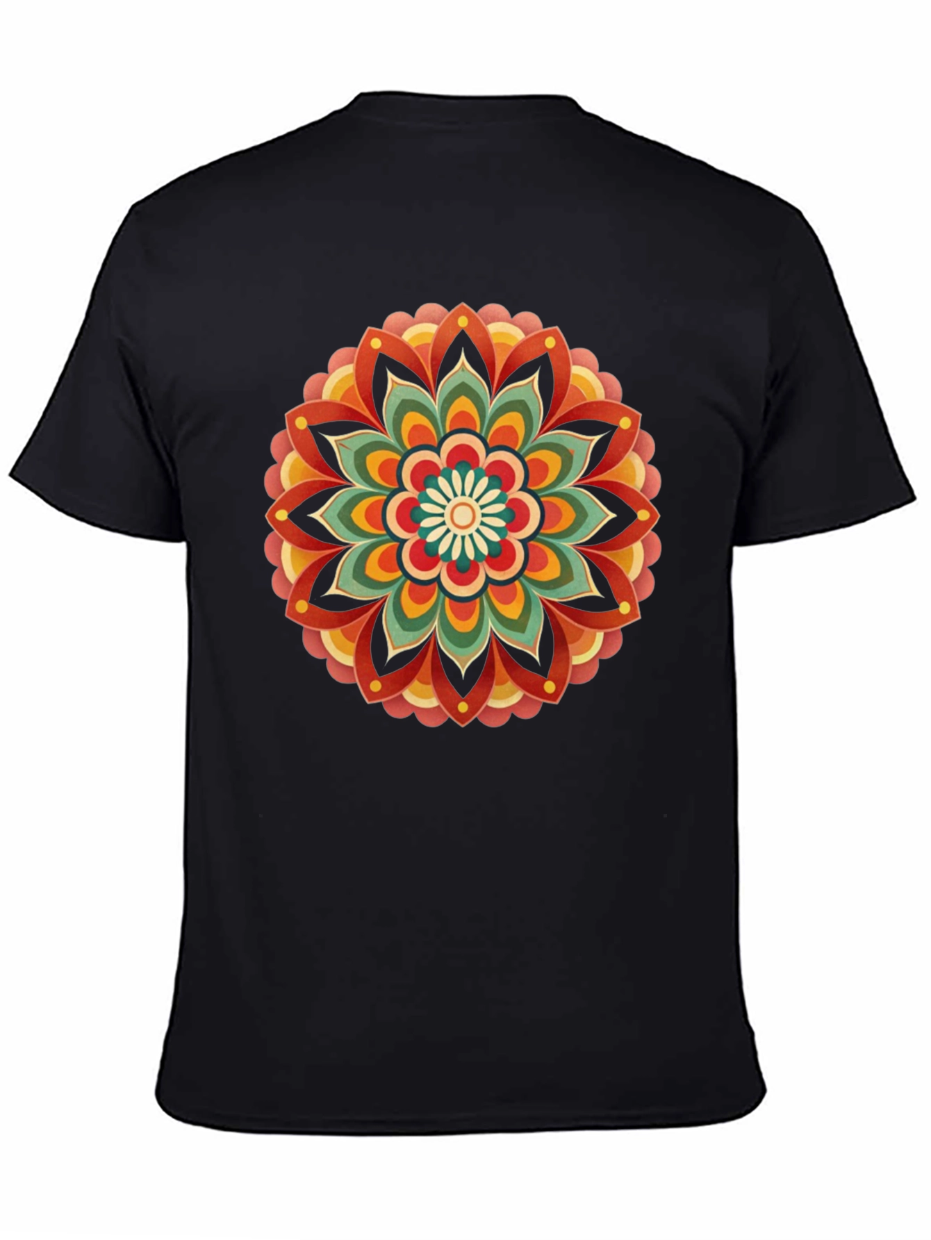 Retro Mandala Graphic Tee - Black Cotton Comfort