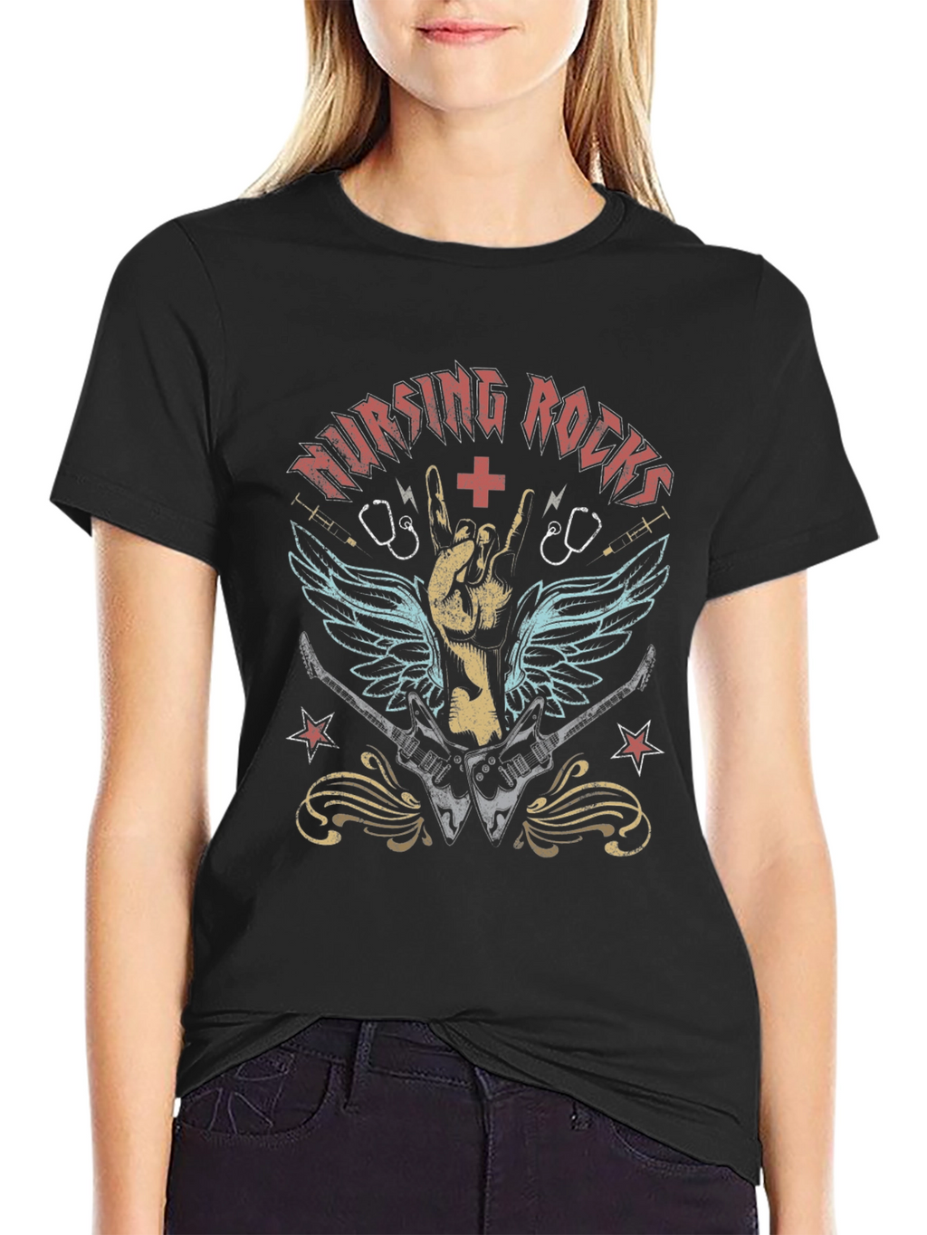 Nursing Rocks Graphic Tee - Music Lover Nurse T-Shirt