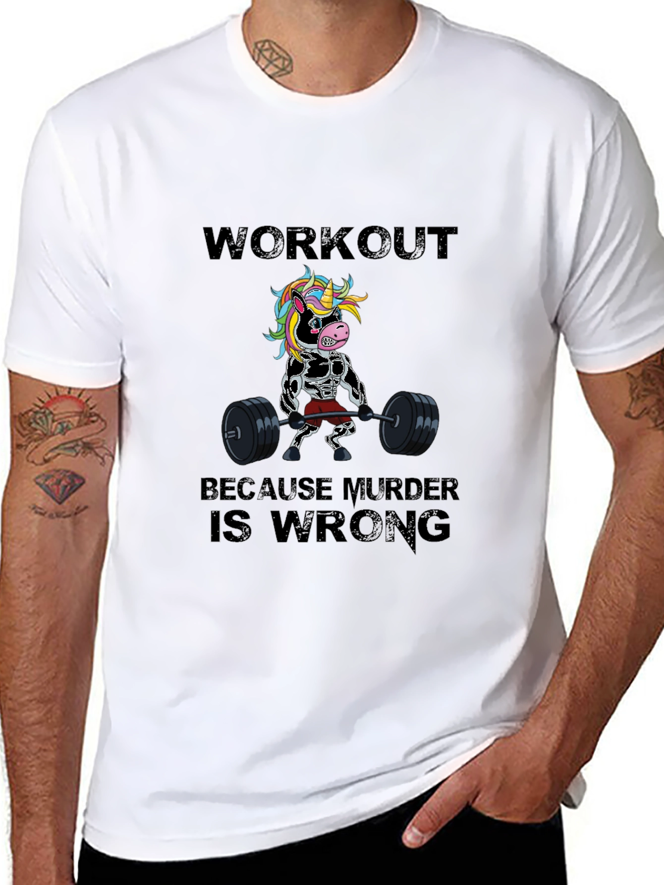 Workout Because Murder is Wrong Funny T-Shirt