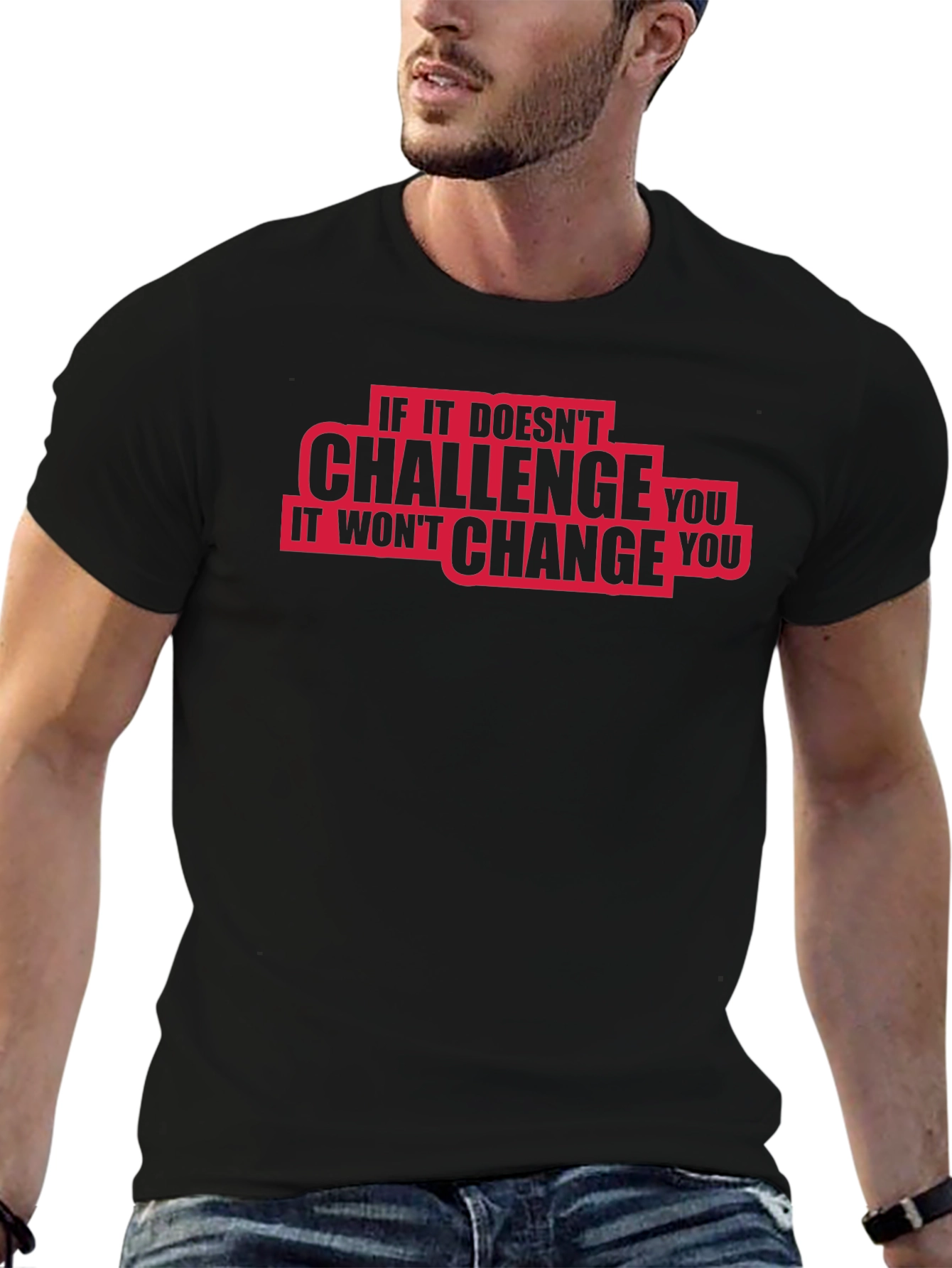 Challenge Change Graphic Tee - Motivational Black T-Shirt