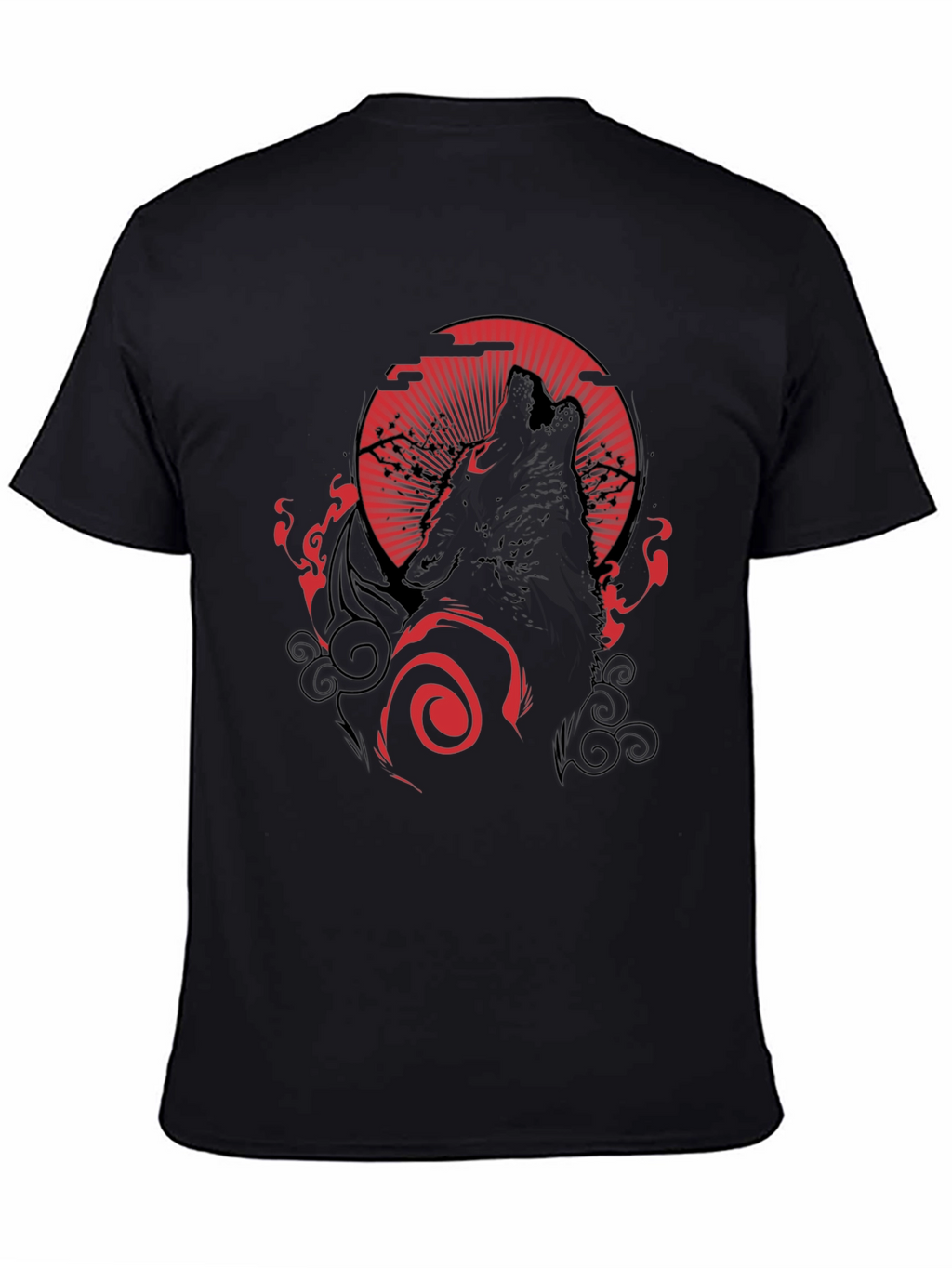 Wolf Howling at Red Moon Graphic Black Tee
