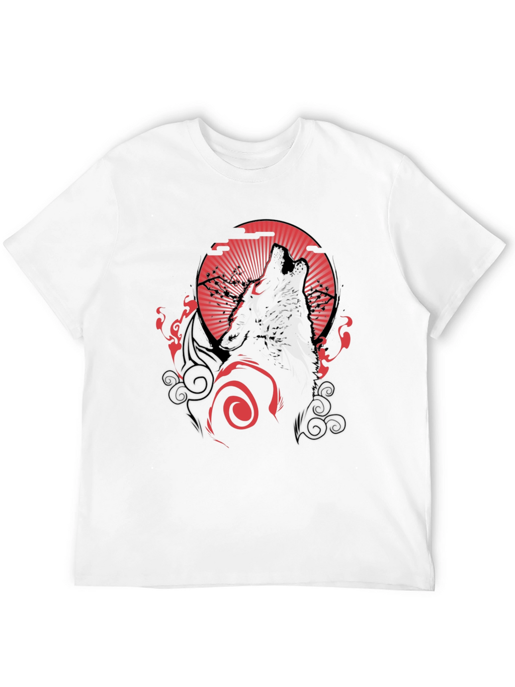 Wolf Howling at Red Moon Graphic Black Tee