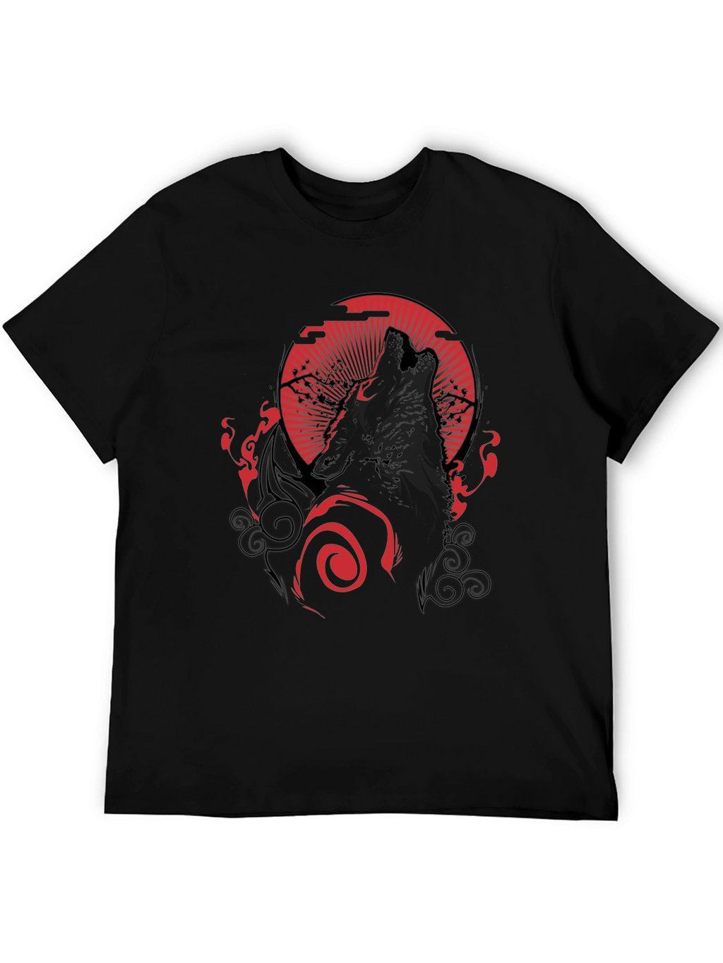 Wolf Howling at Red Moon Graphic Black Tee