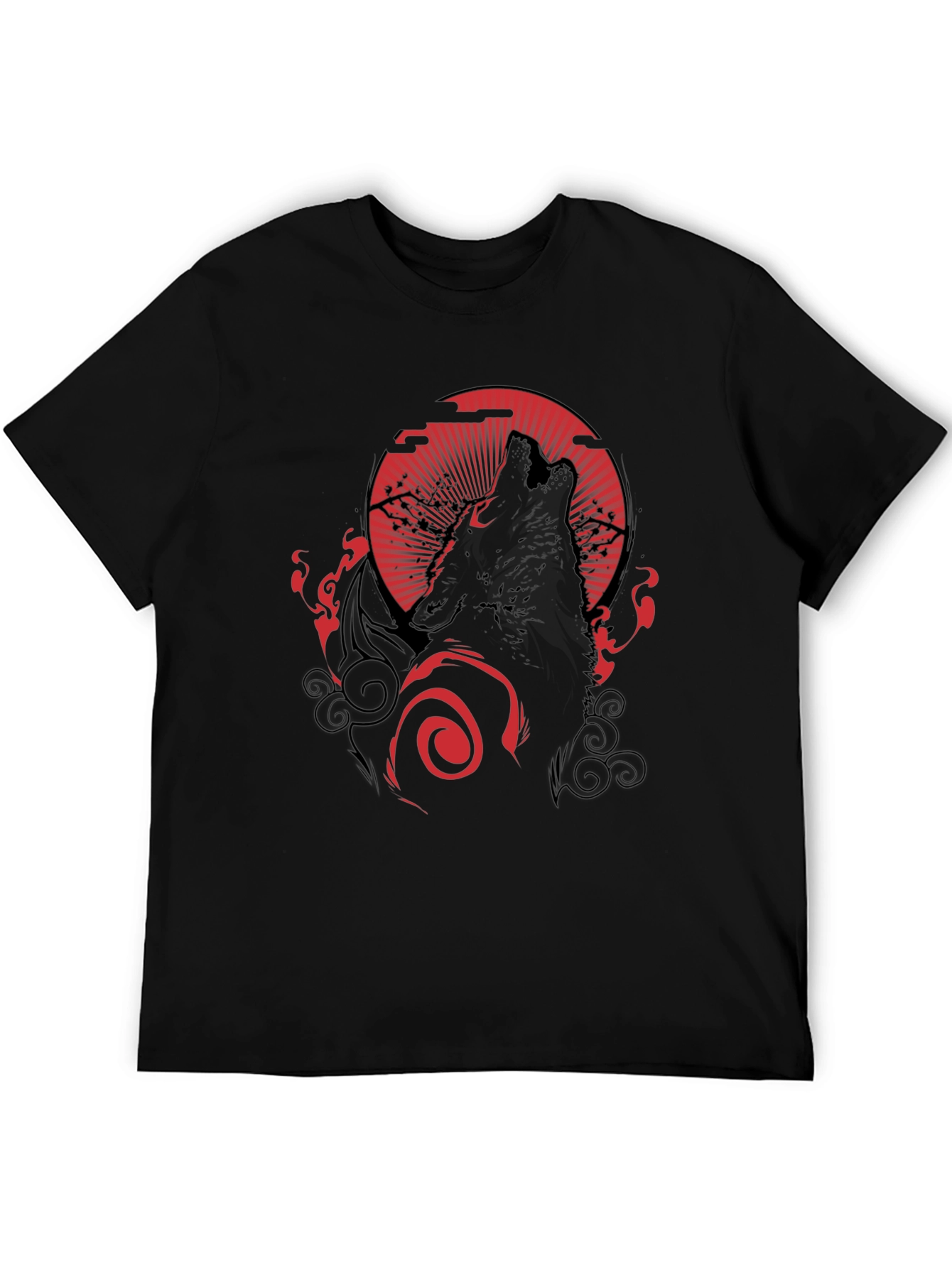 Wolf Howling at Red Moon Graphic Black Tee