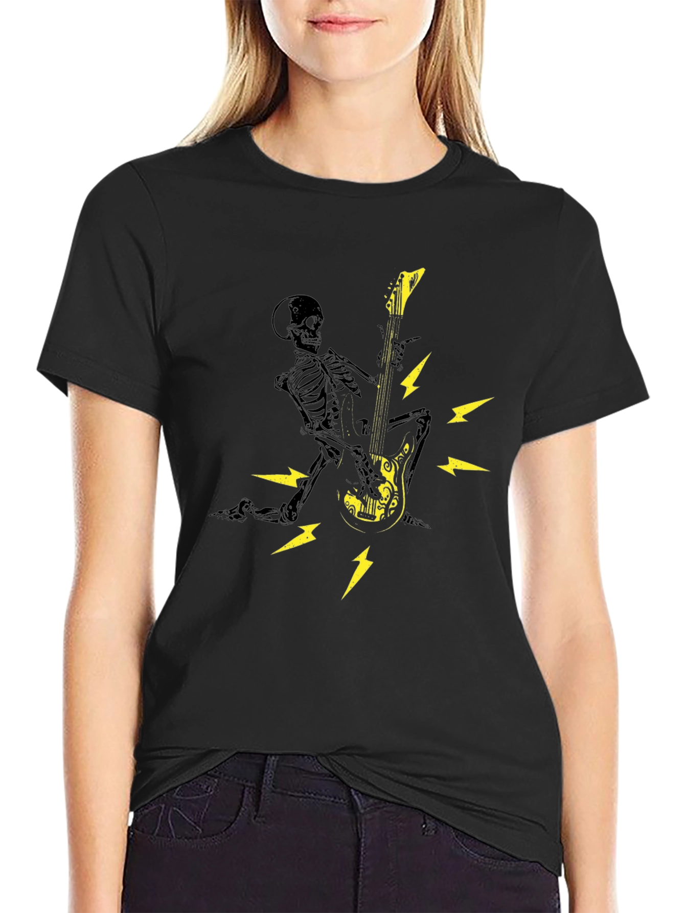 Skeleton Guitar Player Graphic T-Shirt