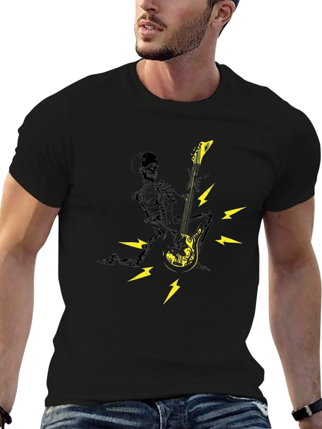 Skeleton Guitar Player Graphic T-Shirt