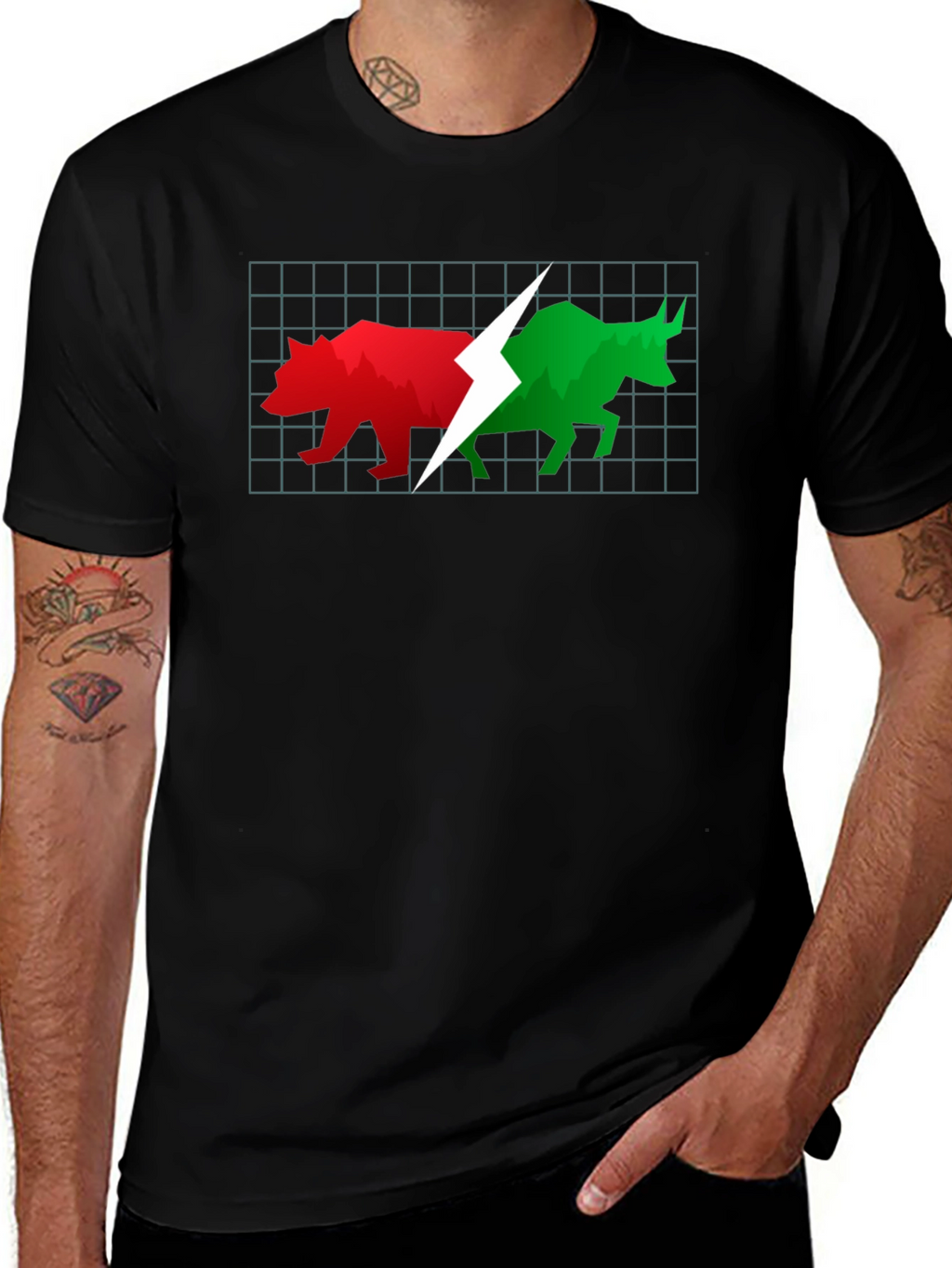 Stock Market Bull and Bear Black T-Shirt