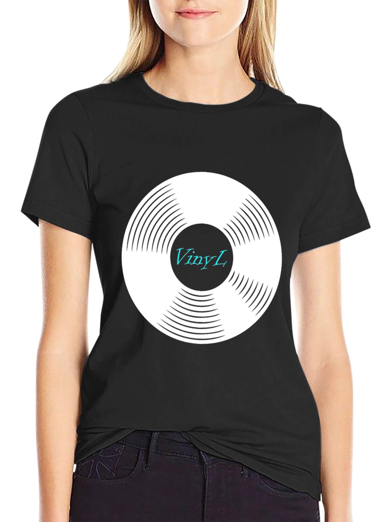 Vinyl Record Graphic Tee - Black Cotton Blend