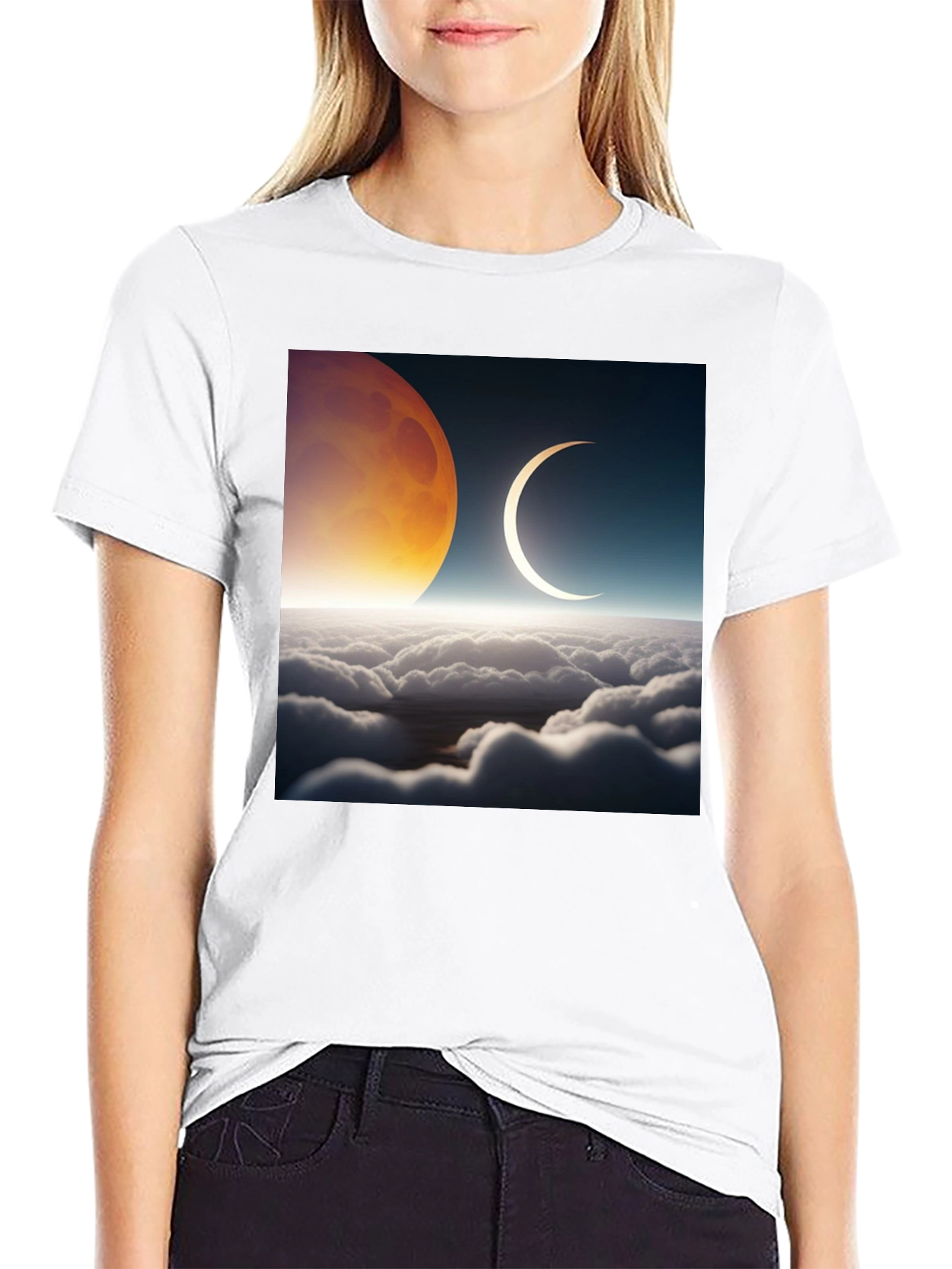 Lunar Eclipse Graphic Tee - Black Cotton T-Shirt