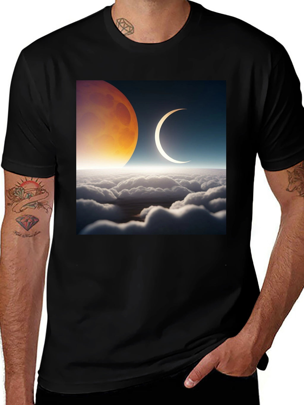 Lunar Eclipse Graphic Tee - Black Cotton T-Shirt