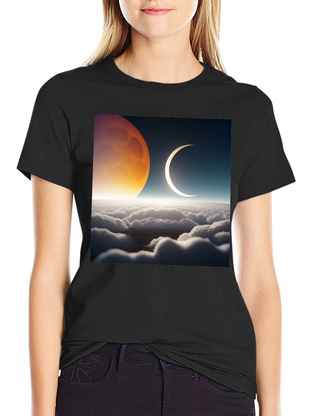 Lunar Eclipse Graphic Tee - Black Cotton T-Shirt