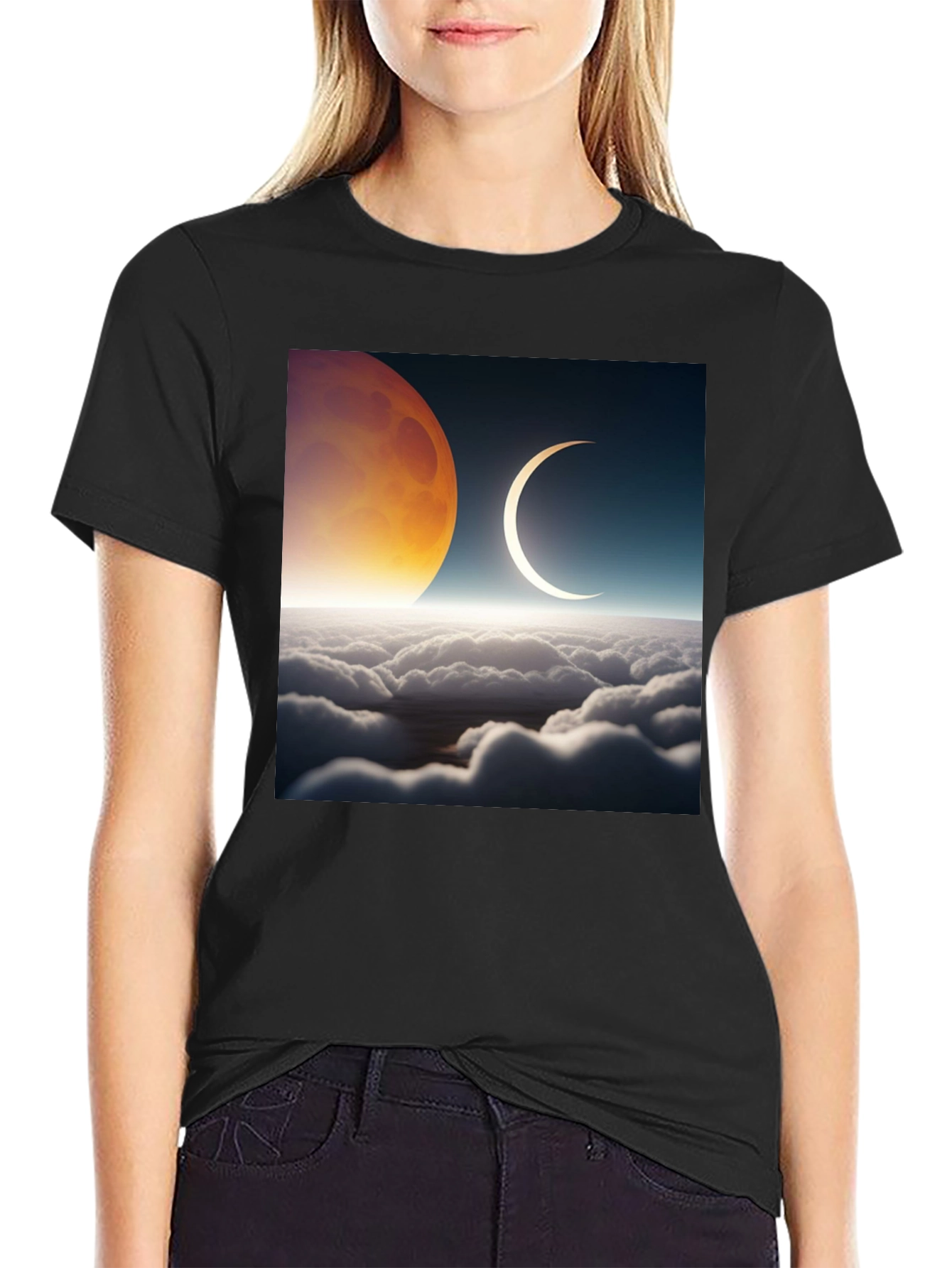 Lunar Eclipse Graphic Tee - Black Cotton T-Shirt