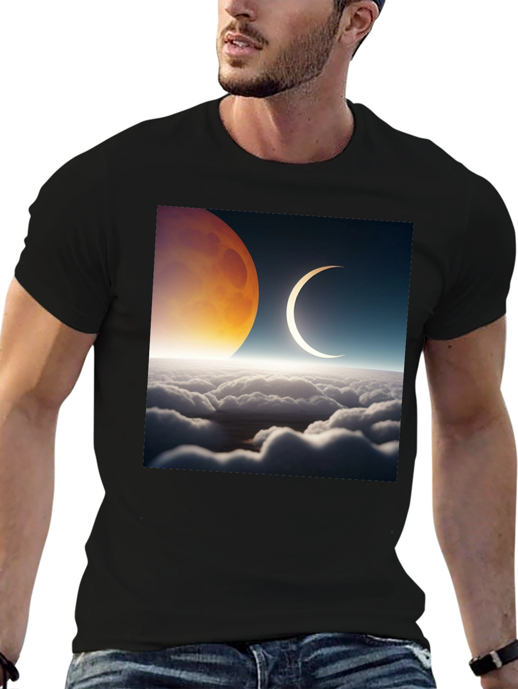 Lunar Eclipse Graphic Tee - Black Cotton T-Shirt