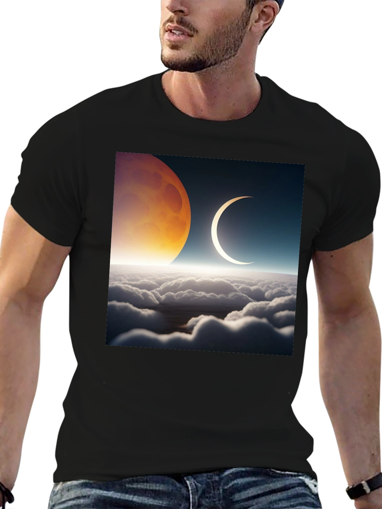 Lunar Eclipse Graphic Tee - Black Cotton T-Shirt