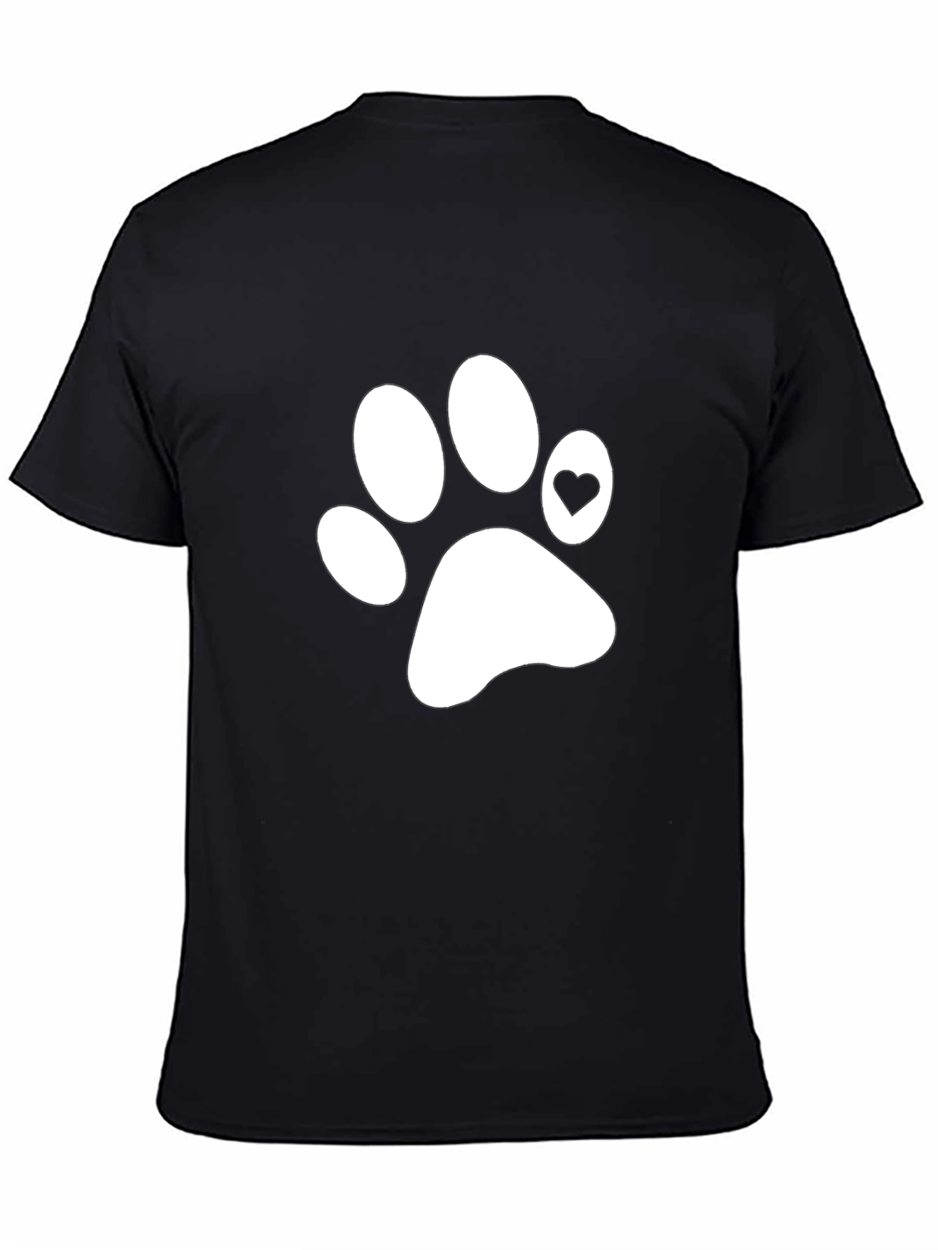 Dog Paw Heart Print T-Shirt - Casual Black Tee