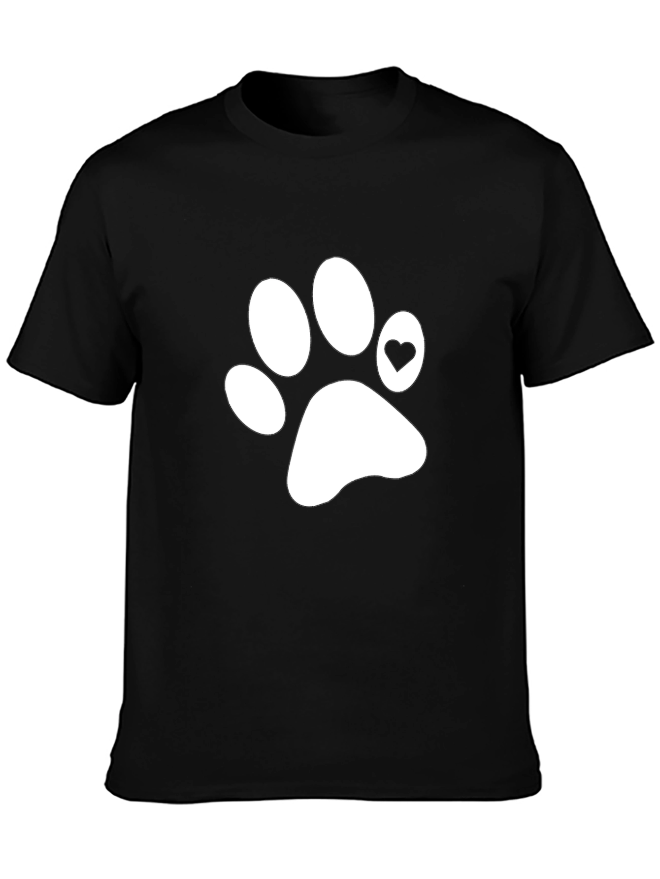 Dog Paw Heart Print T-Shirt - Casual Black Tee