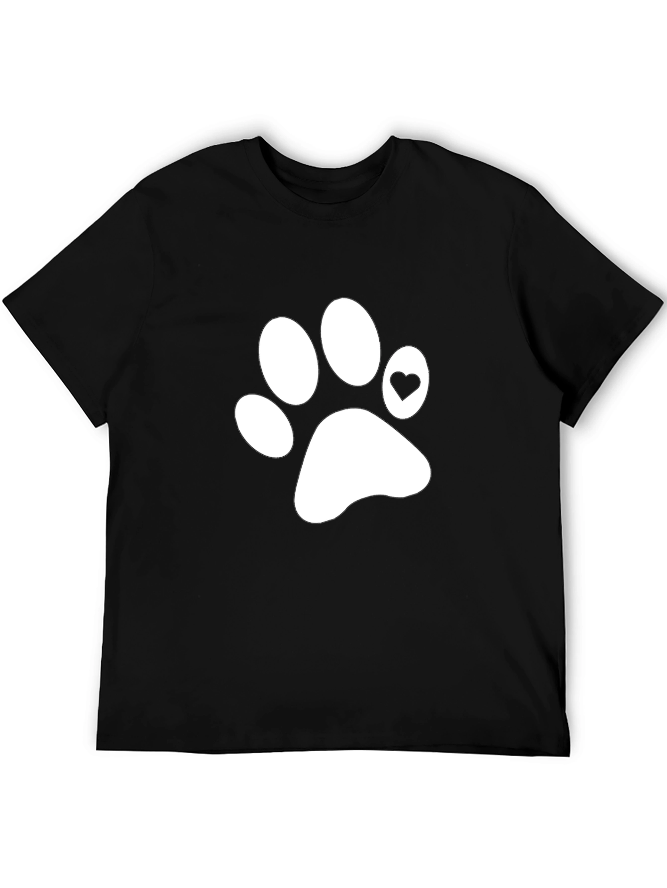Dog Paw Heart Print T-Shirt - Casual Black Tee