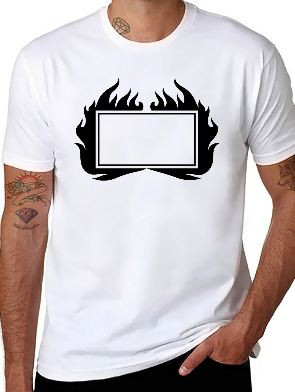 Mens Black Graphic T-Shirt - Flames Design