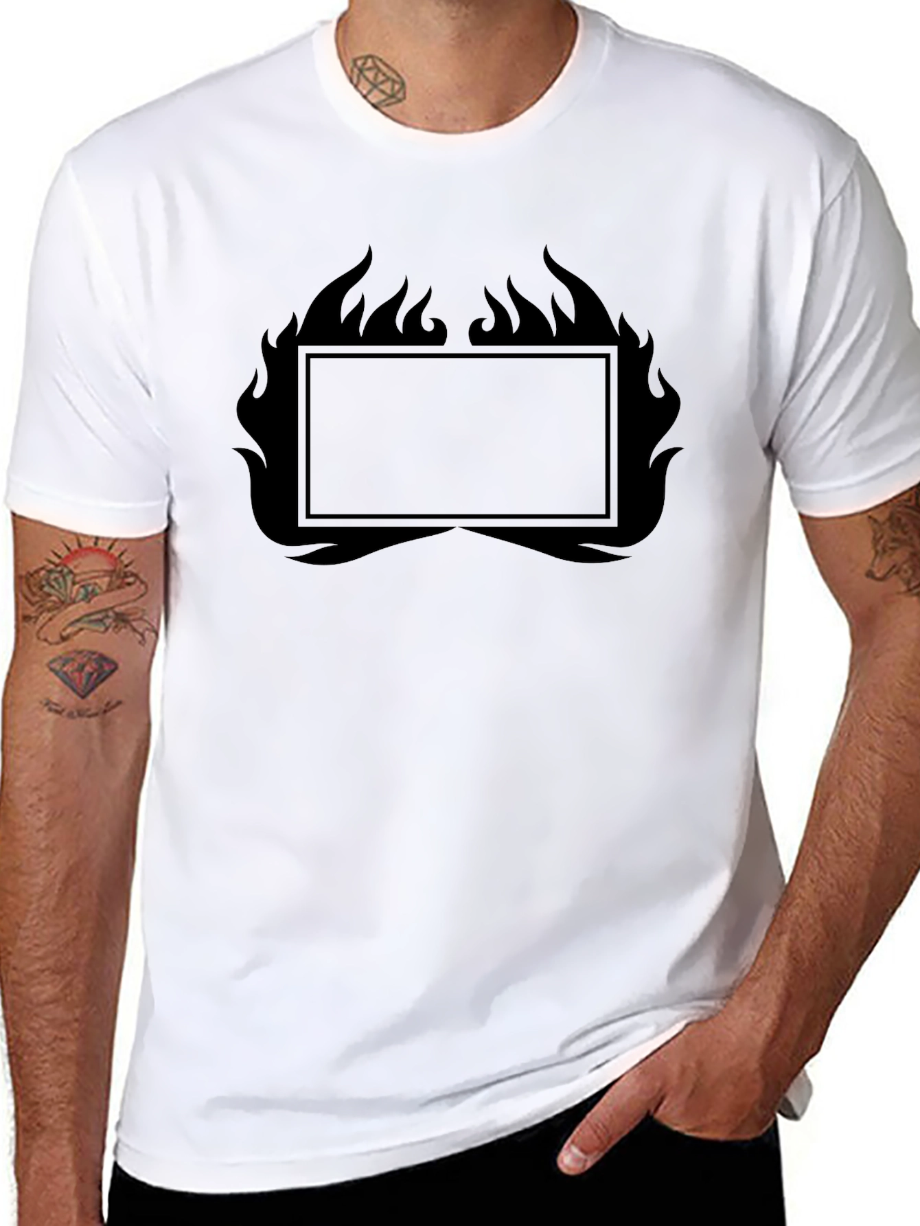 Mens Black Graphic T-Shirt - Flames Design
