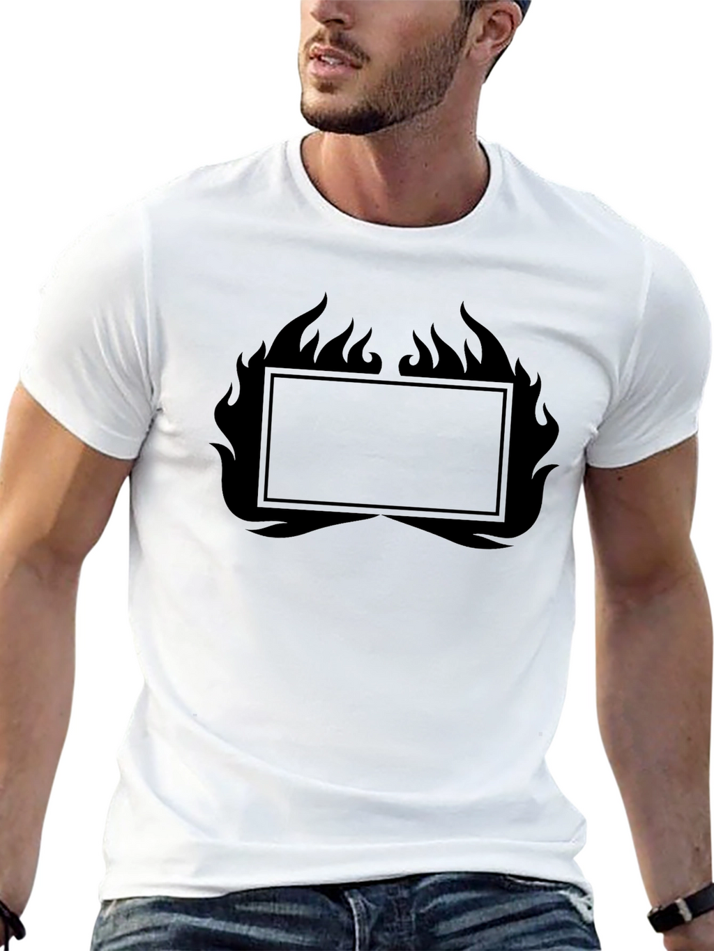 Mens Black Graphic T-Shirt - Flames Design