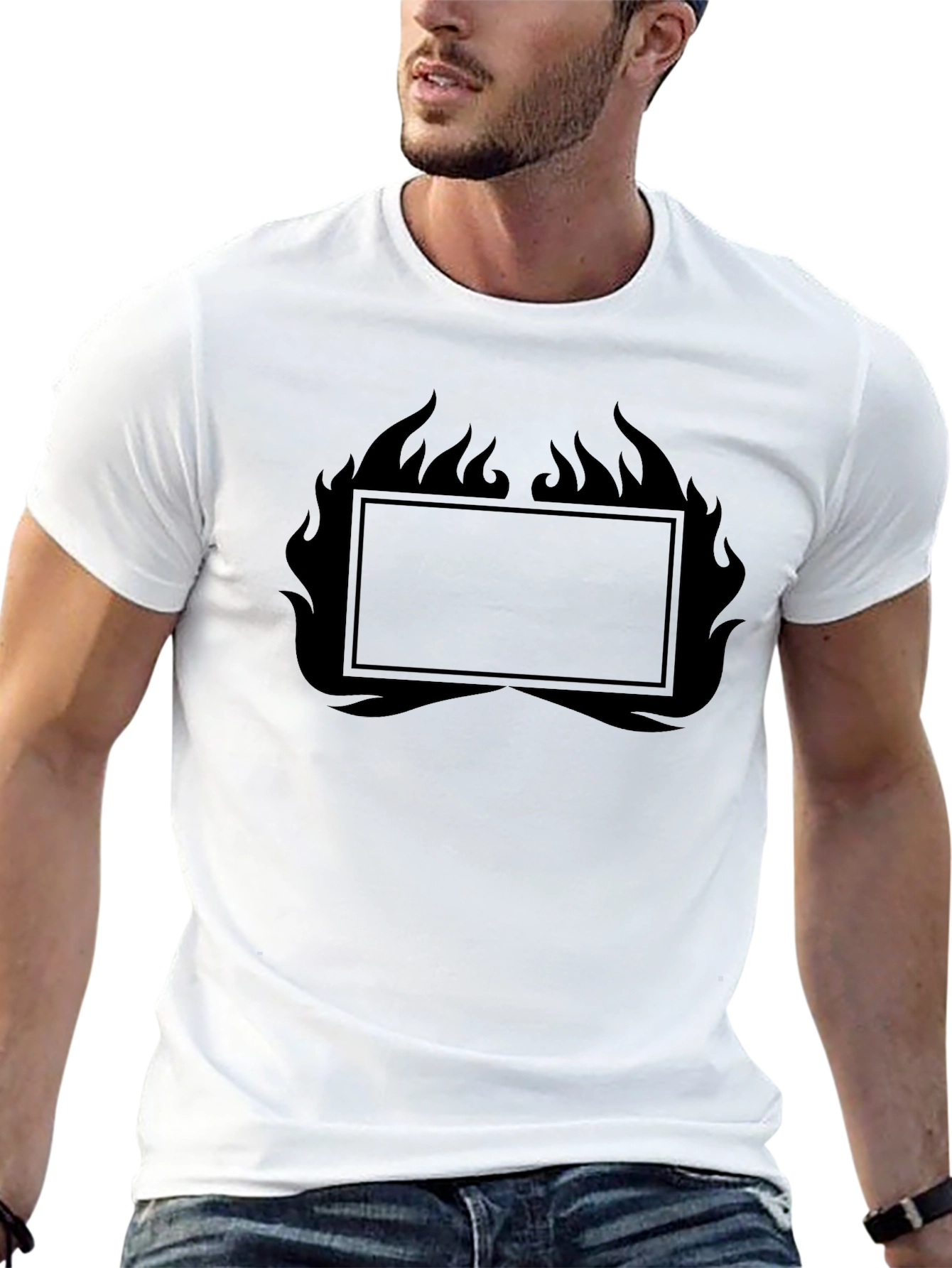 Mens Black Graphic T-Shirt - Flames Design