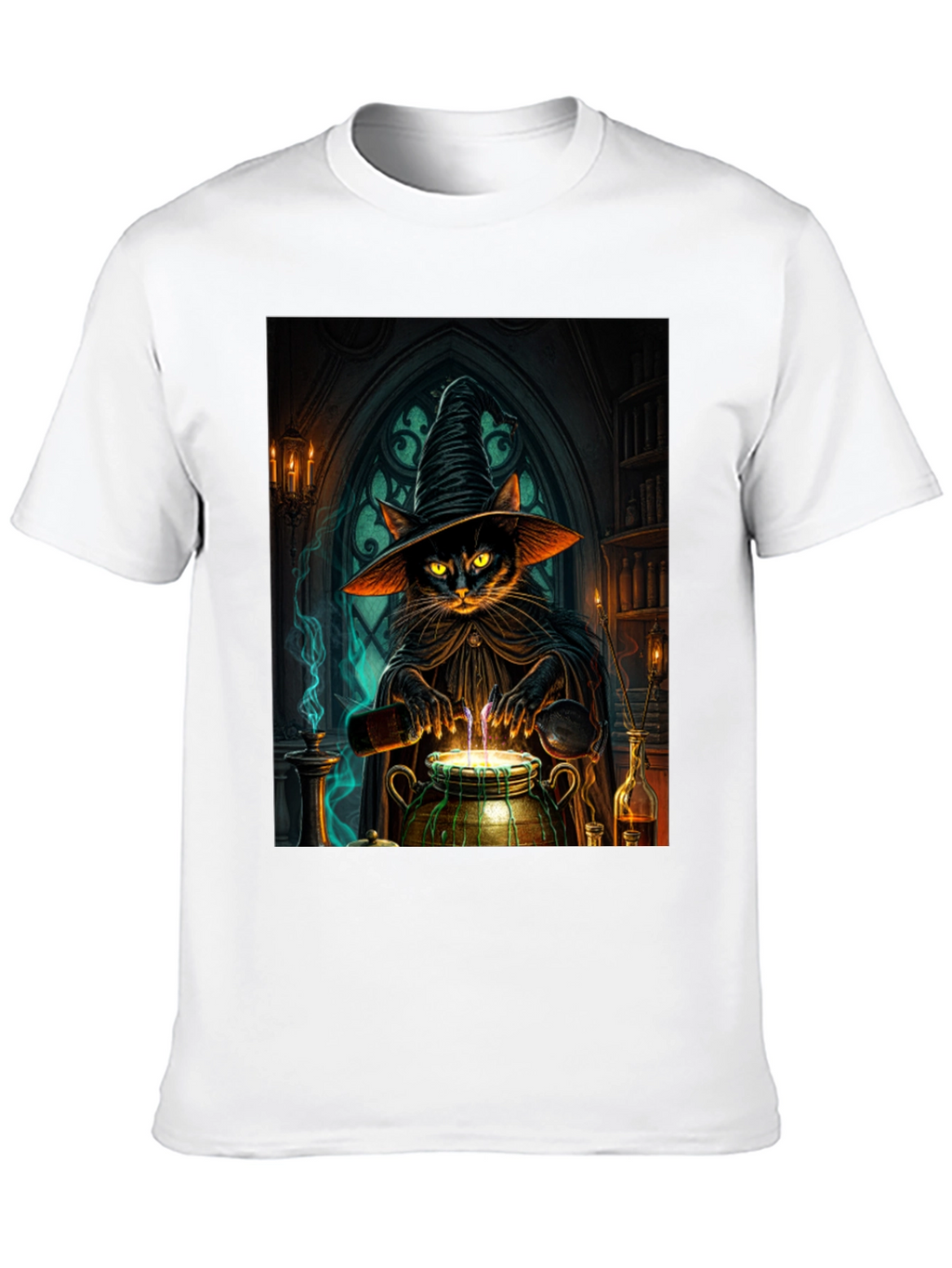 Witch Cat Potion T-Shirt - Black Cotton Tee