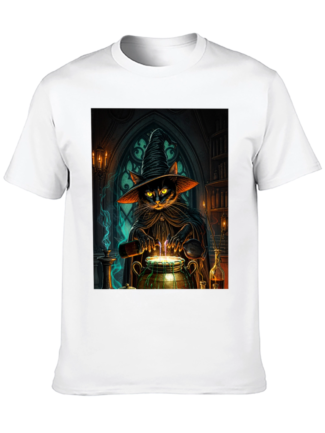 Witch Cat Potion T-Shirt - Black Cotton Tee