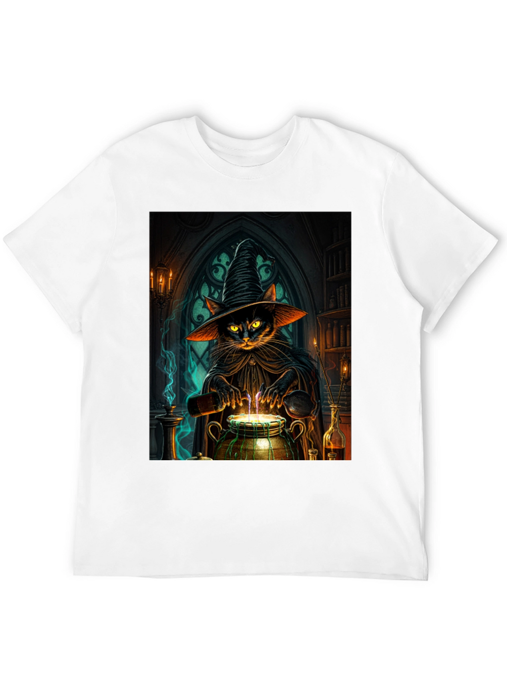 Witch Cat Potion T-Shirt - Black Cotton Tee