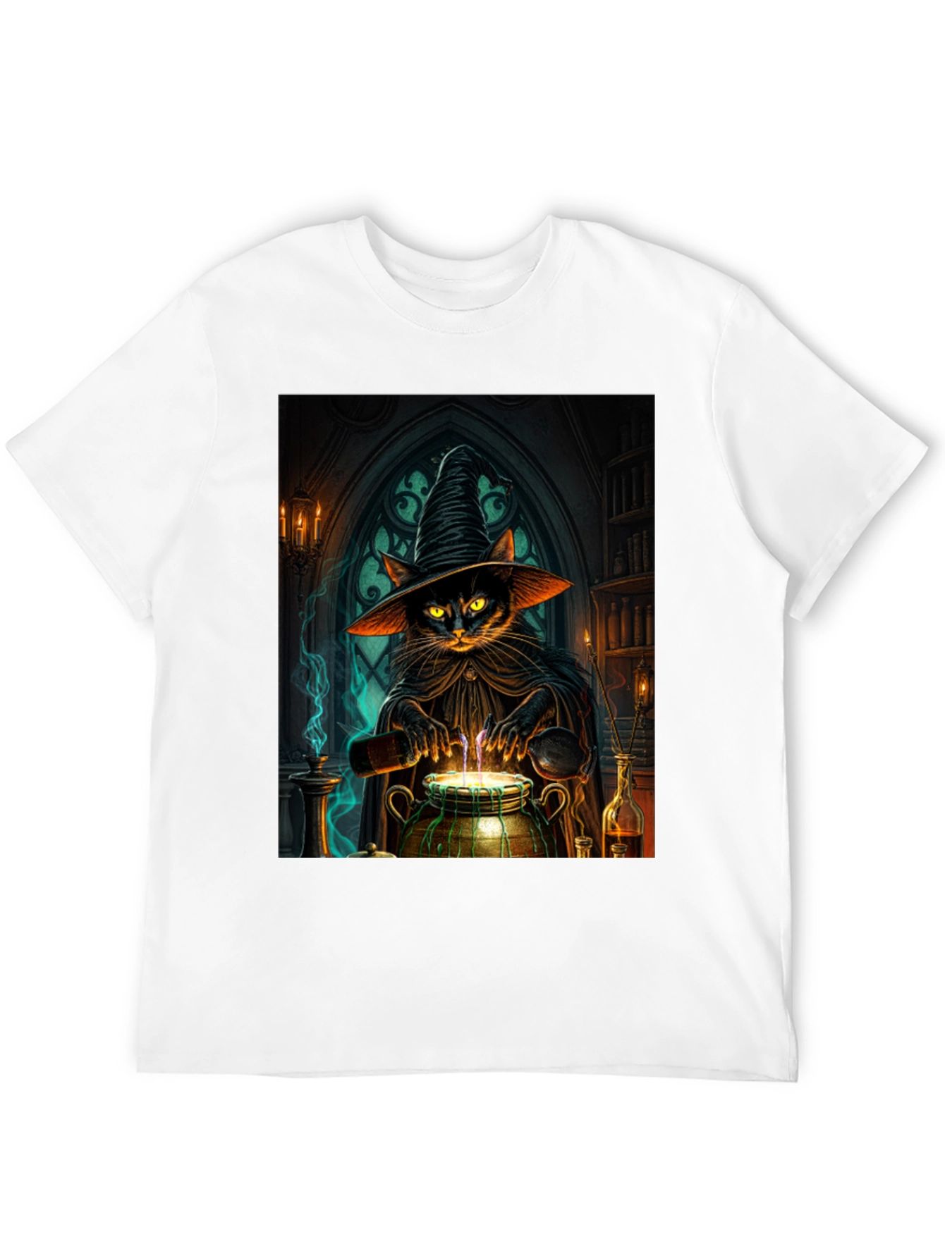 Witch Cat Potion T-Shirt - Black Cotton Tee