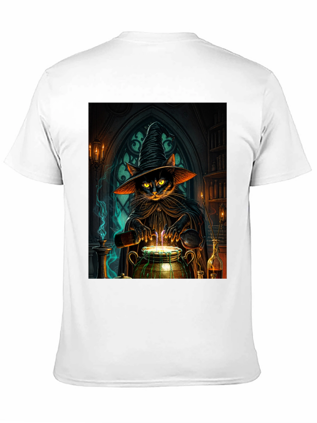 Witch Cat Potion T-Shirt - Black Cotton Tee