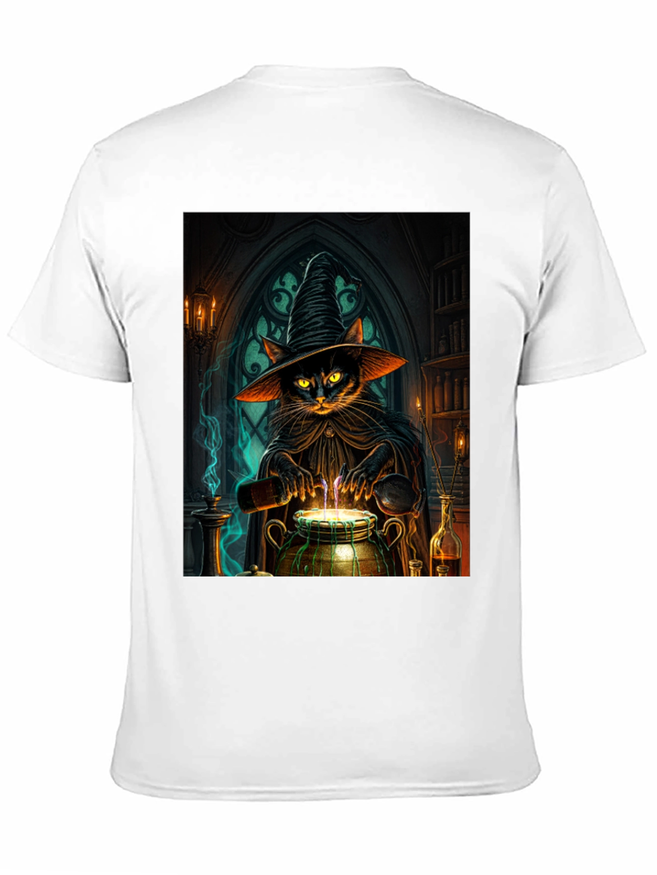 Witch Cat Potion T-Shirt - Black Cotton Tee