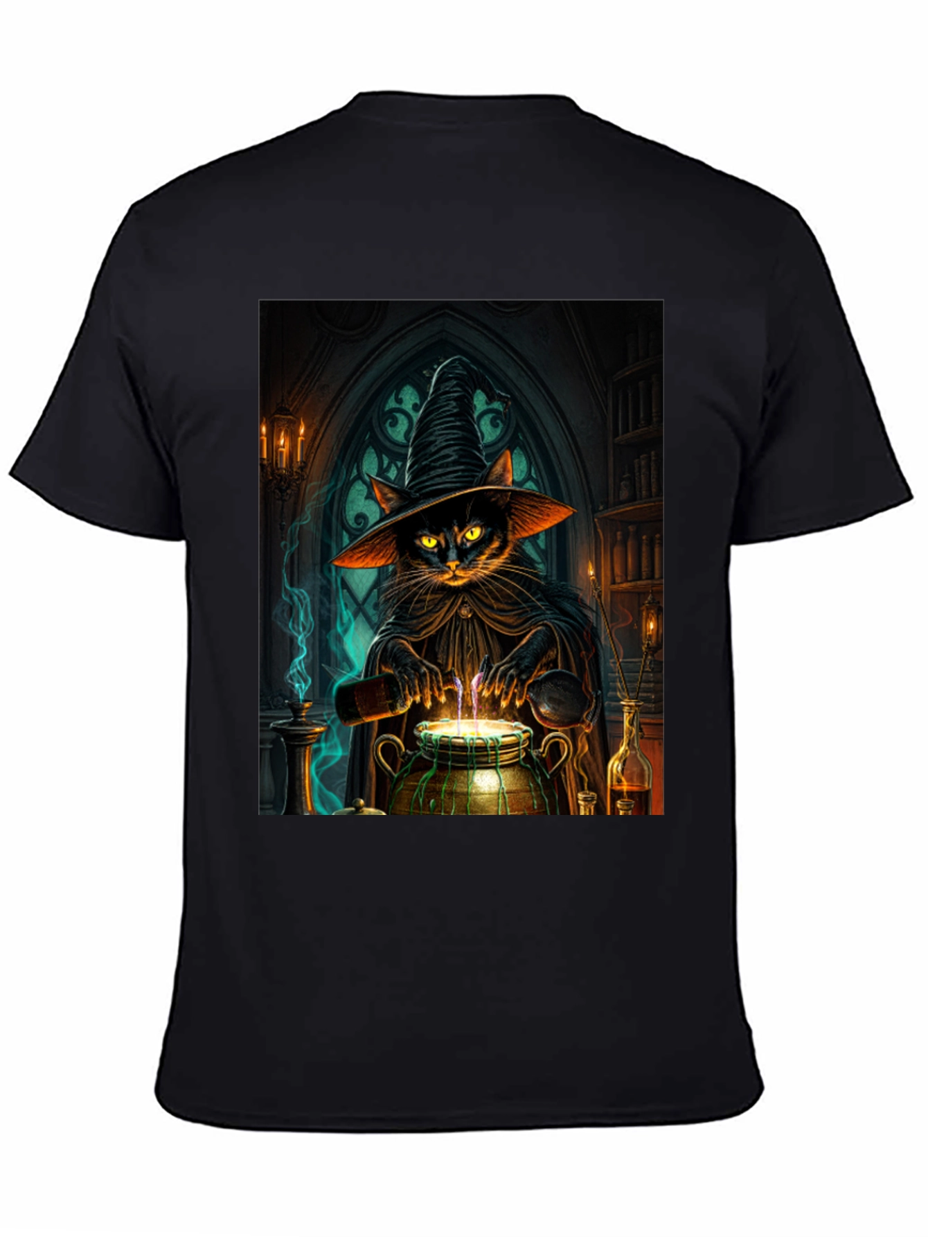 Witch Cat Potion T-Shirt - Black Cotton Tee