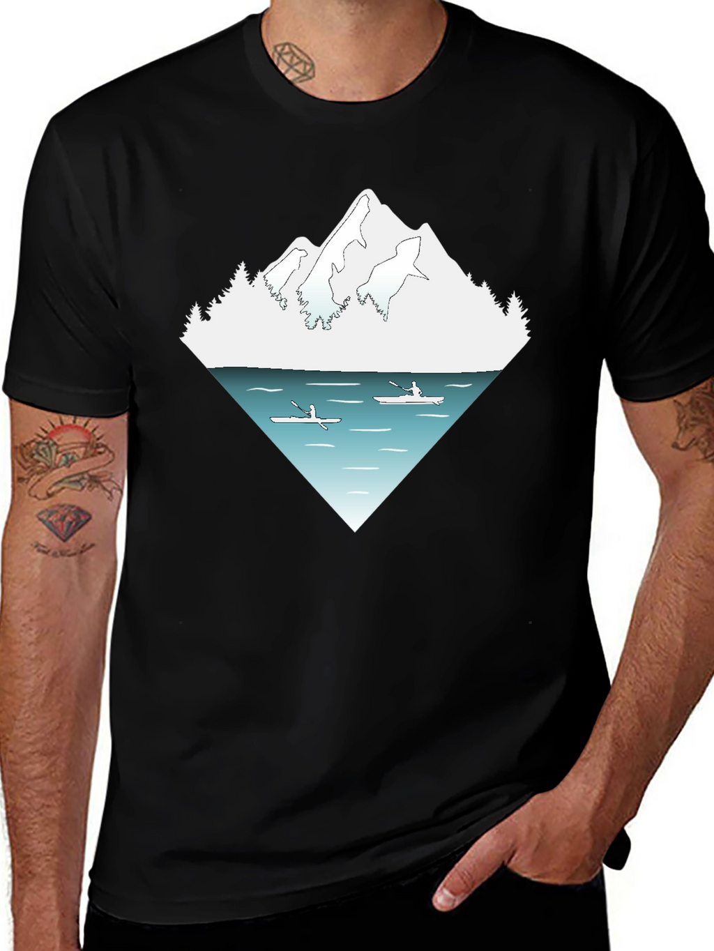 Mountain Lake Kayak Graphic Tee - Nature Adventure Shirt