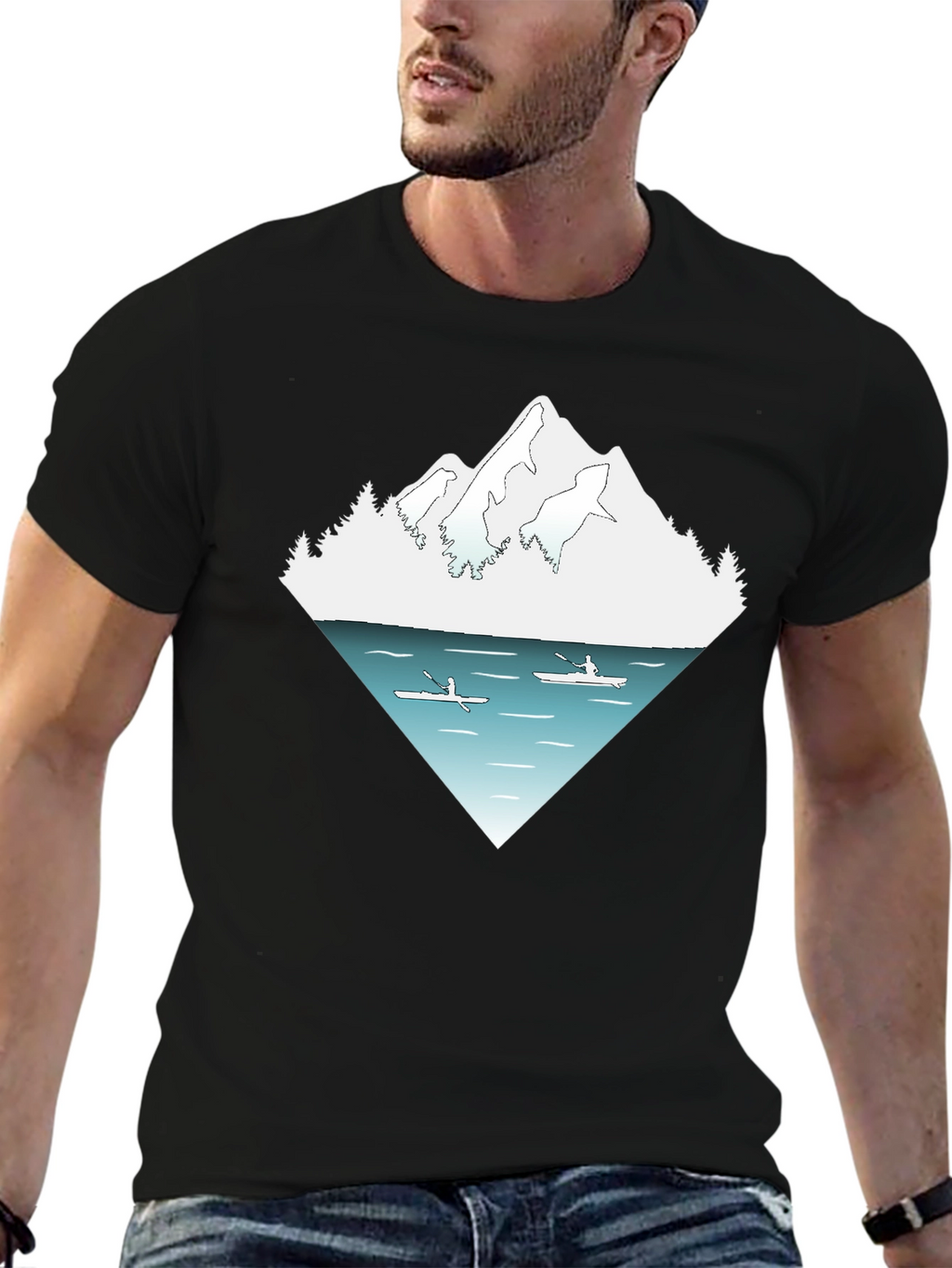 Mountain Lake Kayak Graphic Tee - Nature Adventure Shirt
