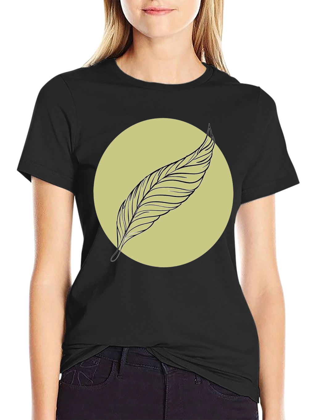Feather Graphic Tee - Minimalist Black Shirt