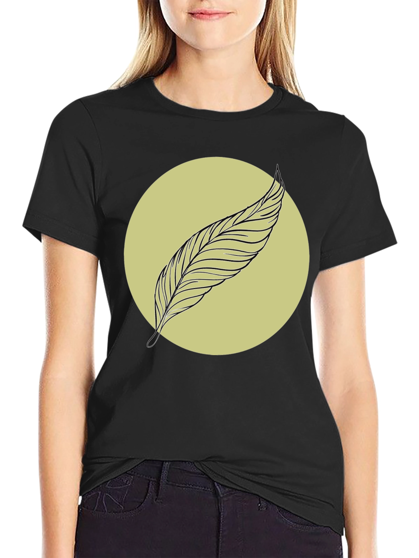 Feather Graphic Tee - Minimalist Black Shirt