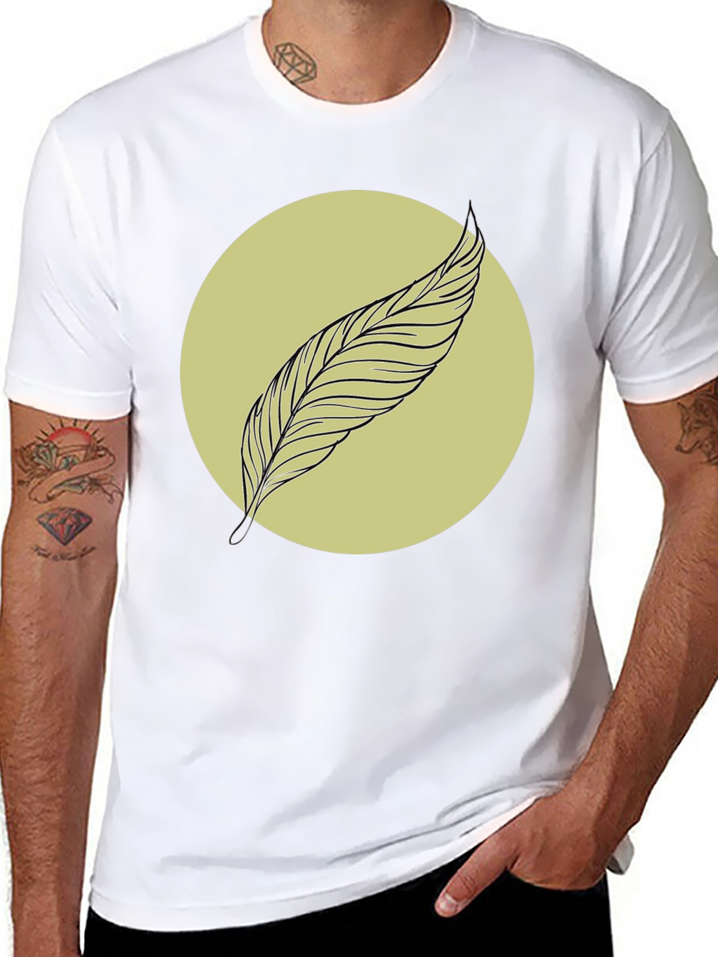 Feather Graphic Tee - Minimalist Black Shirt