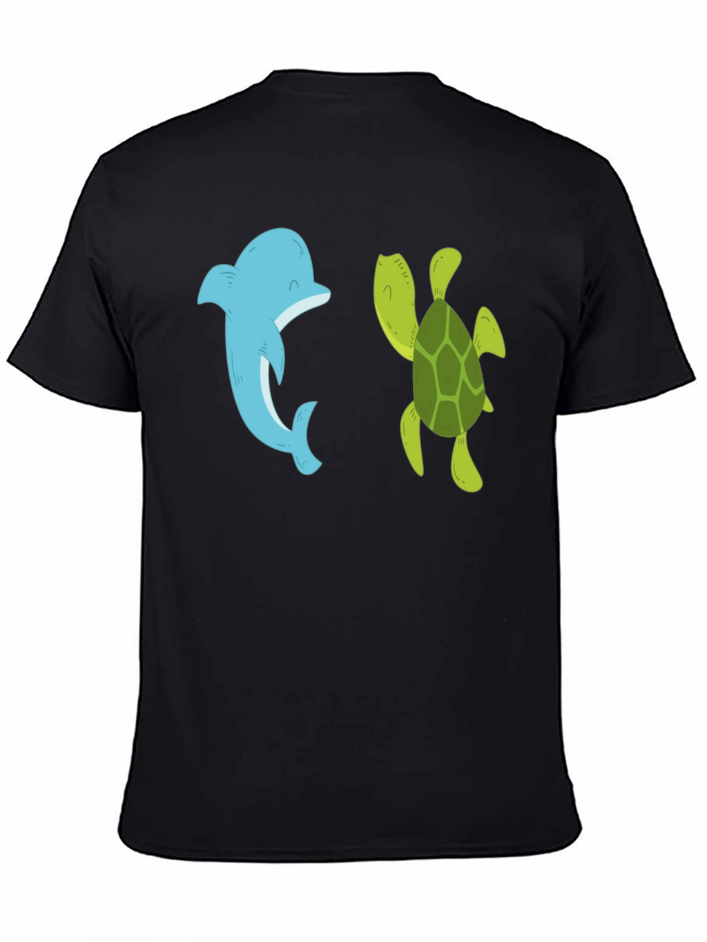 Dolphin and Turtle Graphic Tee - Black Casual T-Shirt