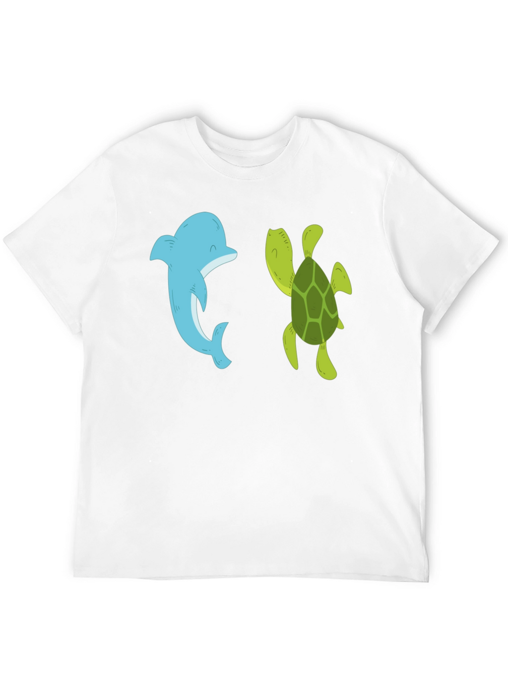 Dolphin and Turtle Graphic Tee - Black Casual T-Shirt