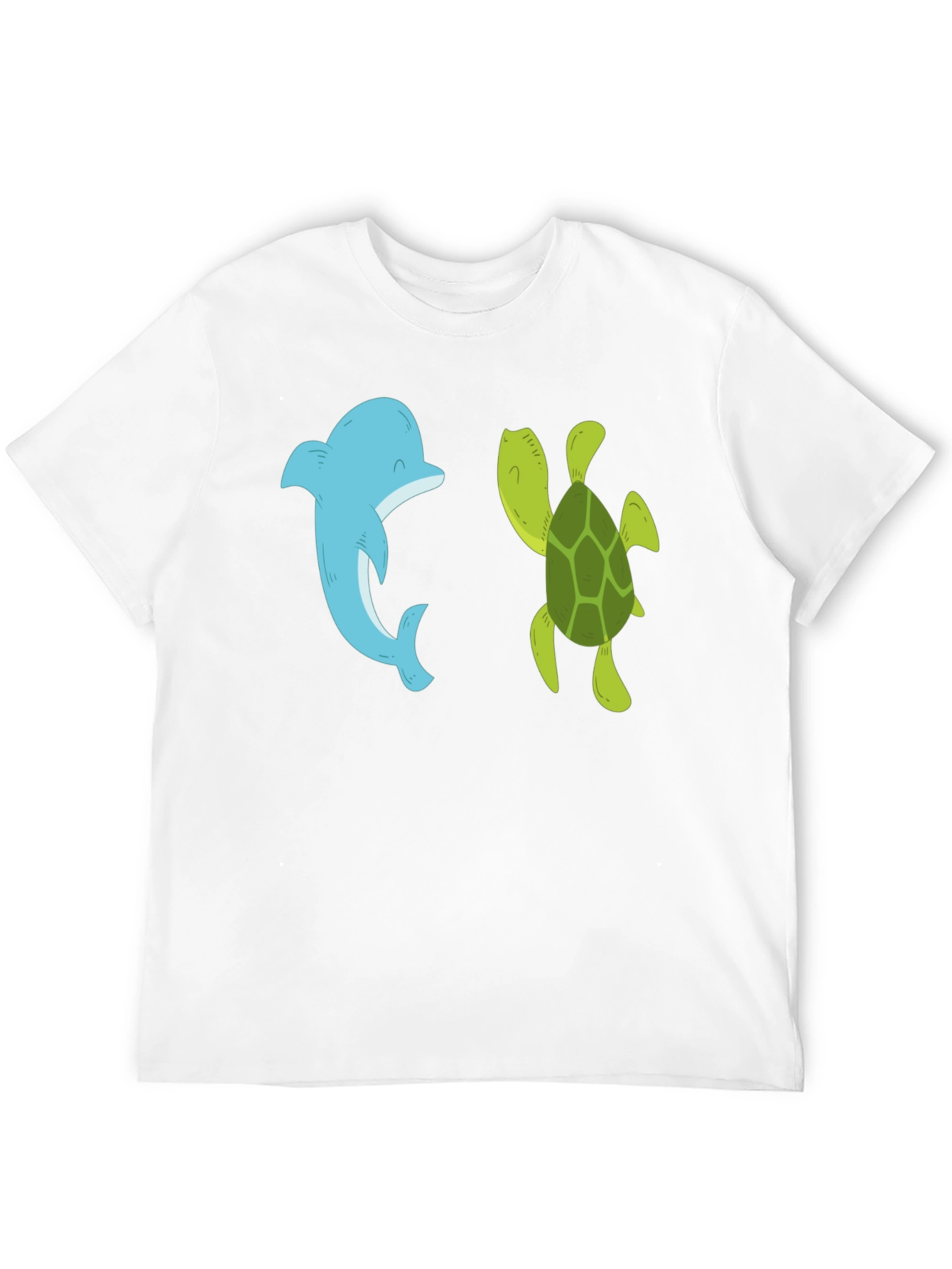 Dolphin and Turtle Graphic Tee - Black Casual T-Shirt