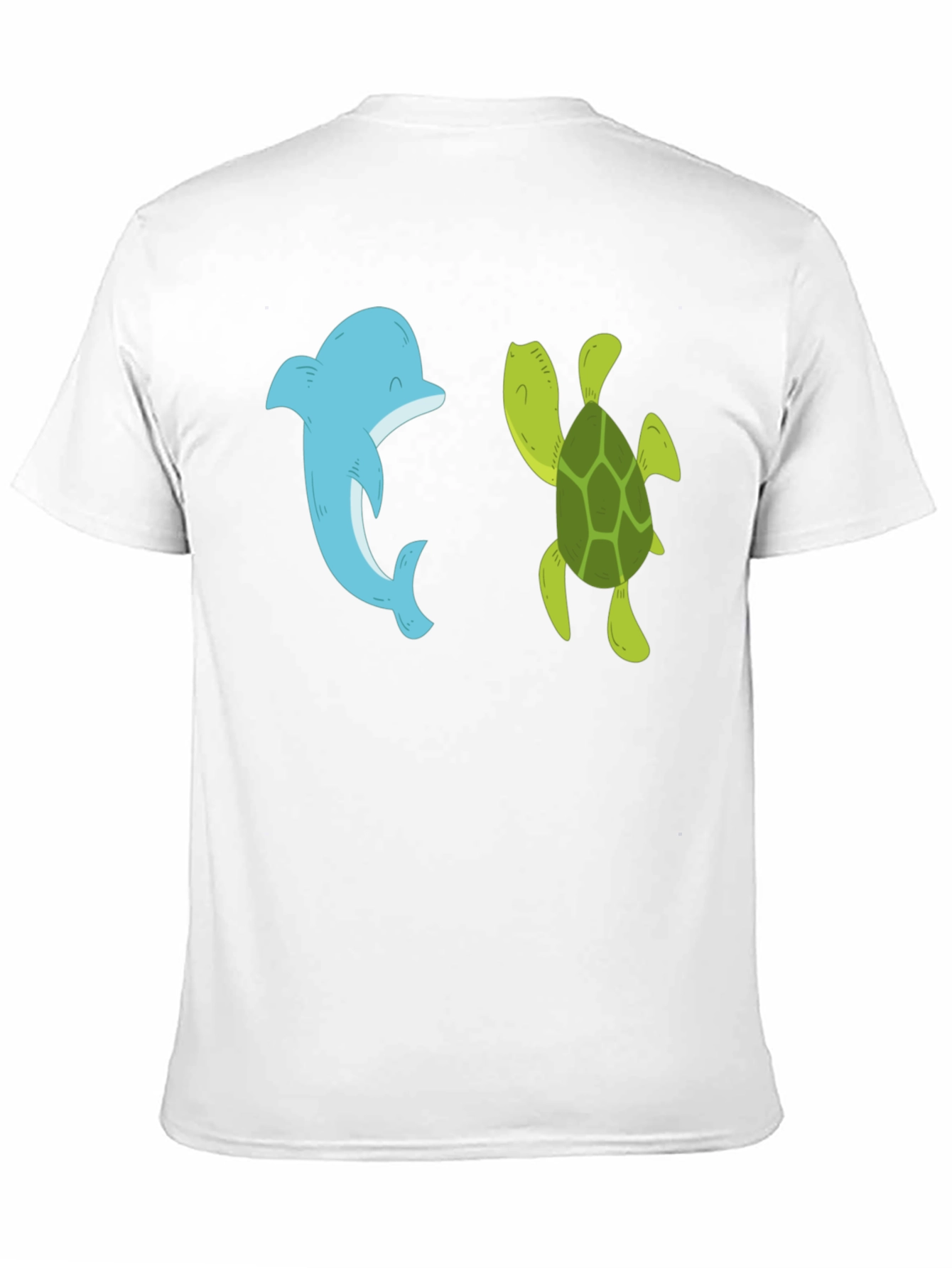 Dolphin and Turtle Graphic Tee - Black Casual T-Shirt