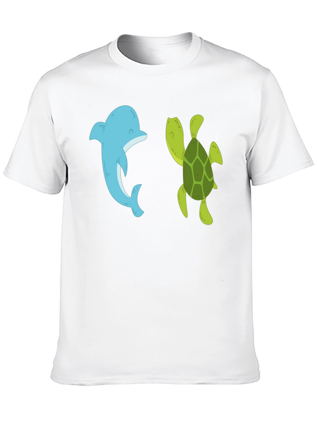 Dolphin and Turtle Graphic Tee - Black Casual T-Shirt