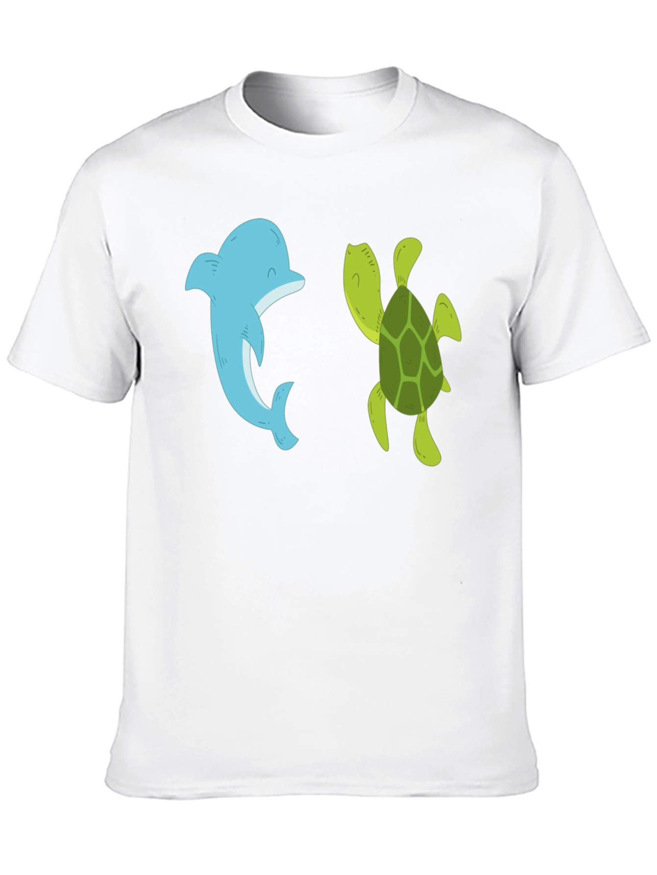 Dolphin and Turtle Graphic Tee - Black Casual T-Shirt