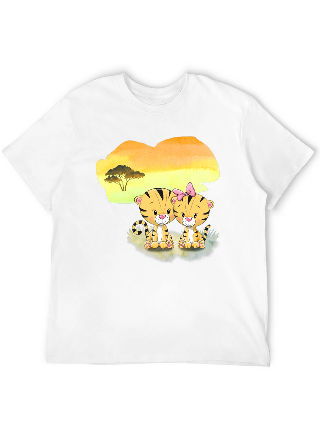 Cute Cartoon Tiger Couple Black T-Shirt