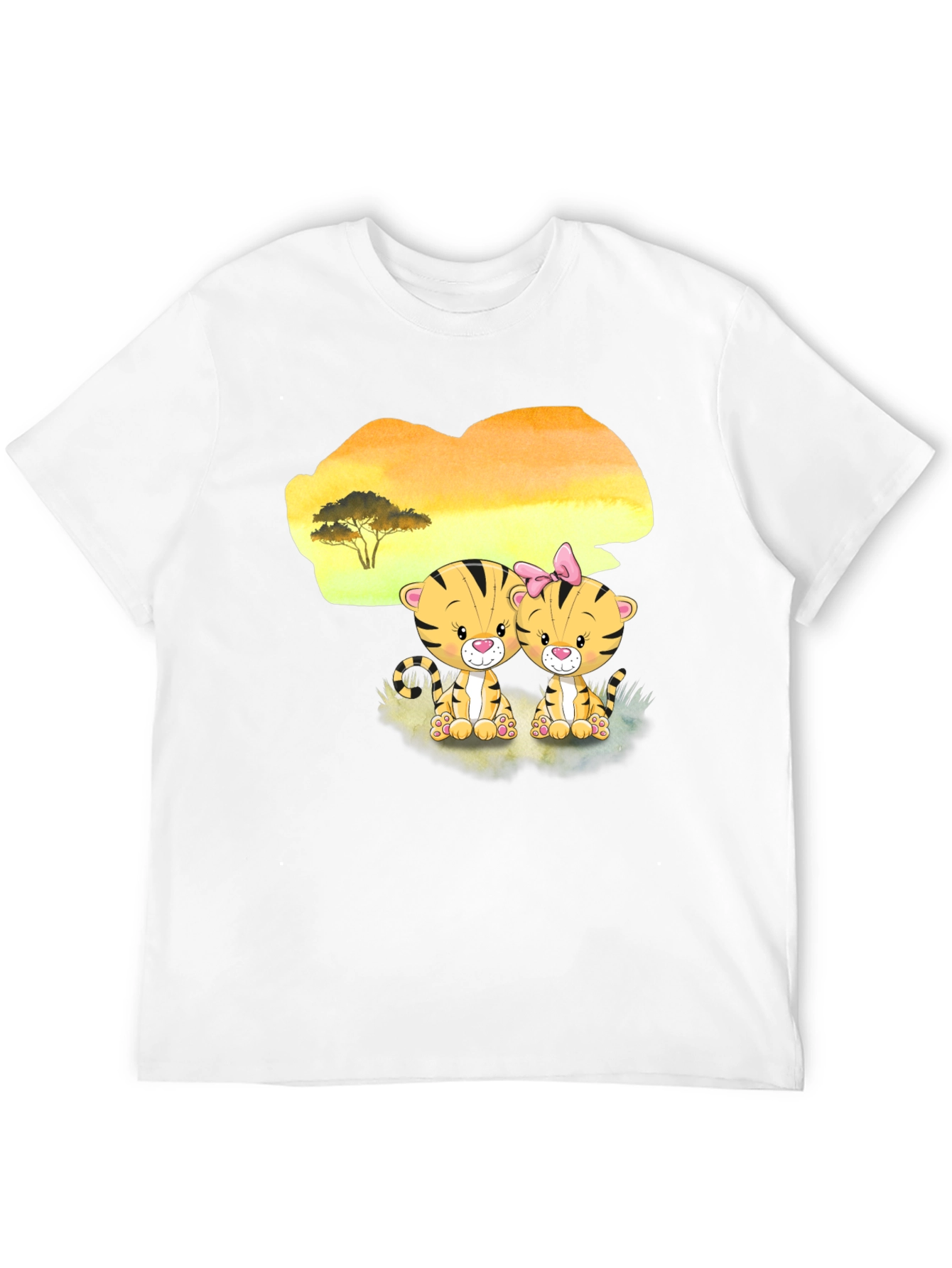 Cute Cartoon Tiger Couple Black T-Shirt