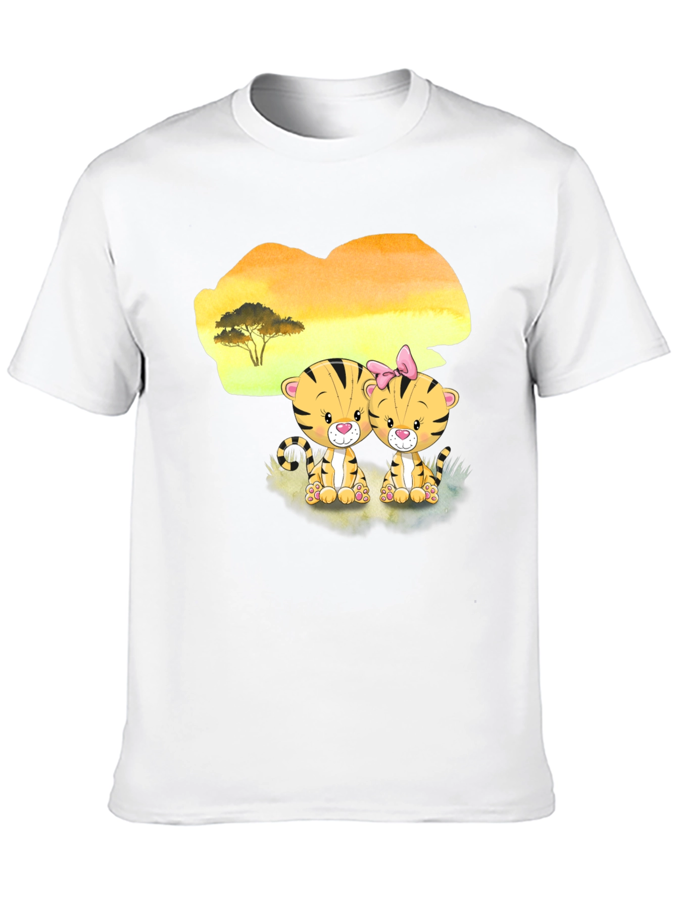 Cute Cartoon Tiger Couple Black T-Shirt